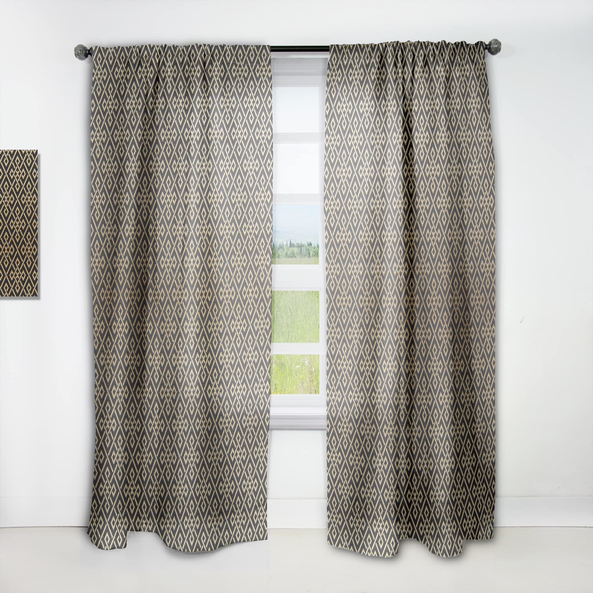 Golden Luxury Metallic Geometric Blackout Curtains - Thermal Insulated Single Panel (52x108) for Bedroom & Living Room | Elegant Home Decor, Noise Reducing & Energy Saving Window Treatments