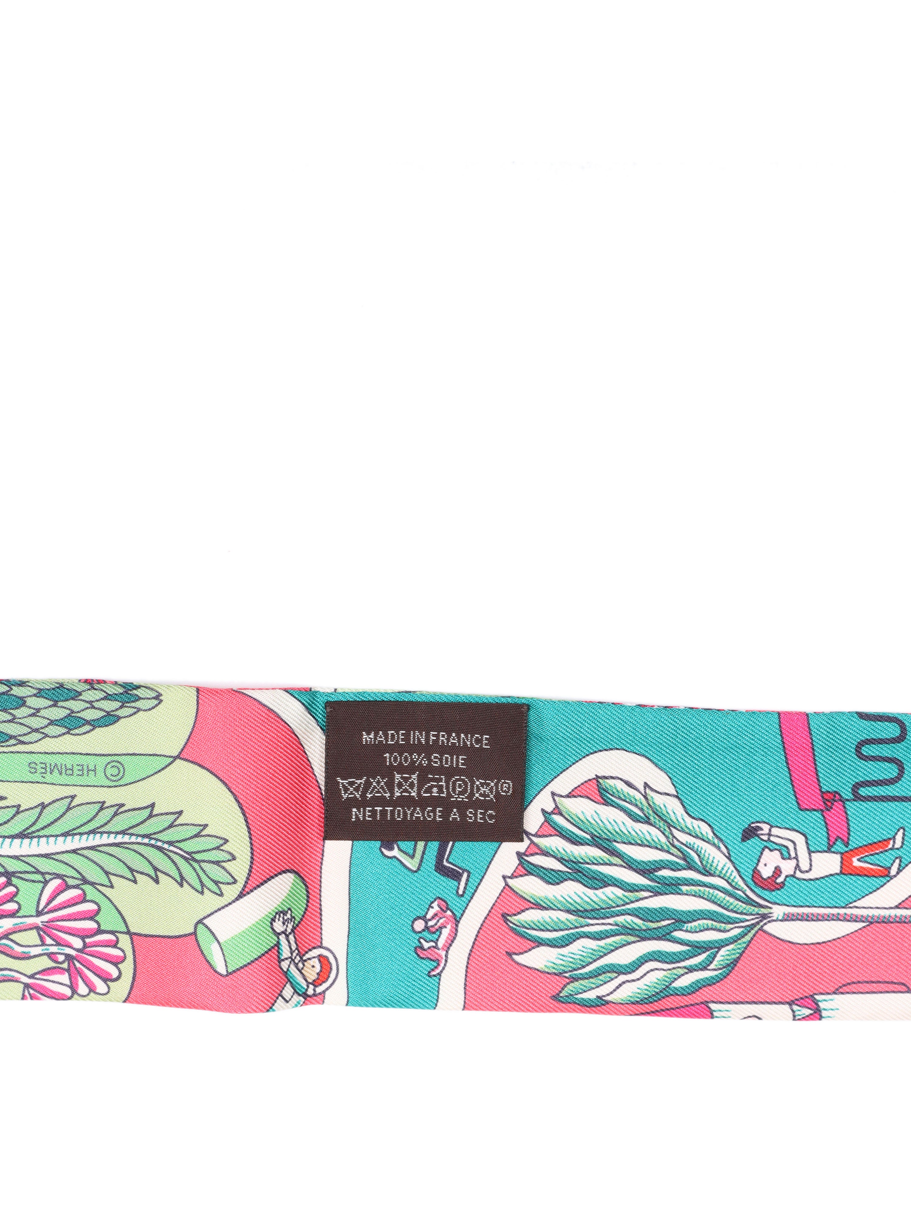 Hermes Silk Twilly Scarf - Pink and Green Floral Print - Luxury Fashion Accessory for Women - Perfect for Handbags, Hats & Gift Giving