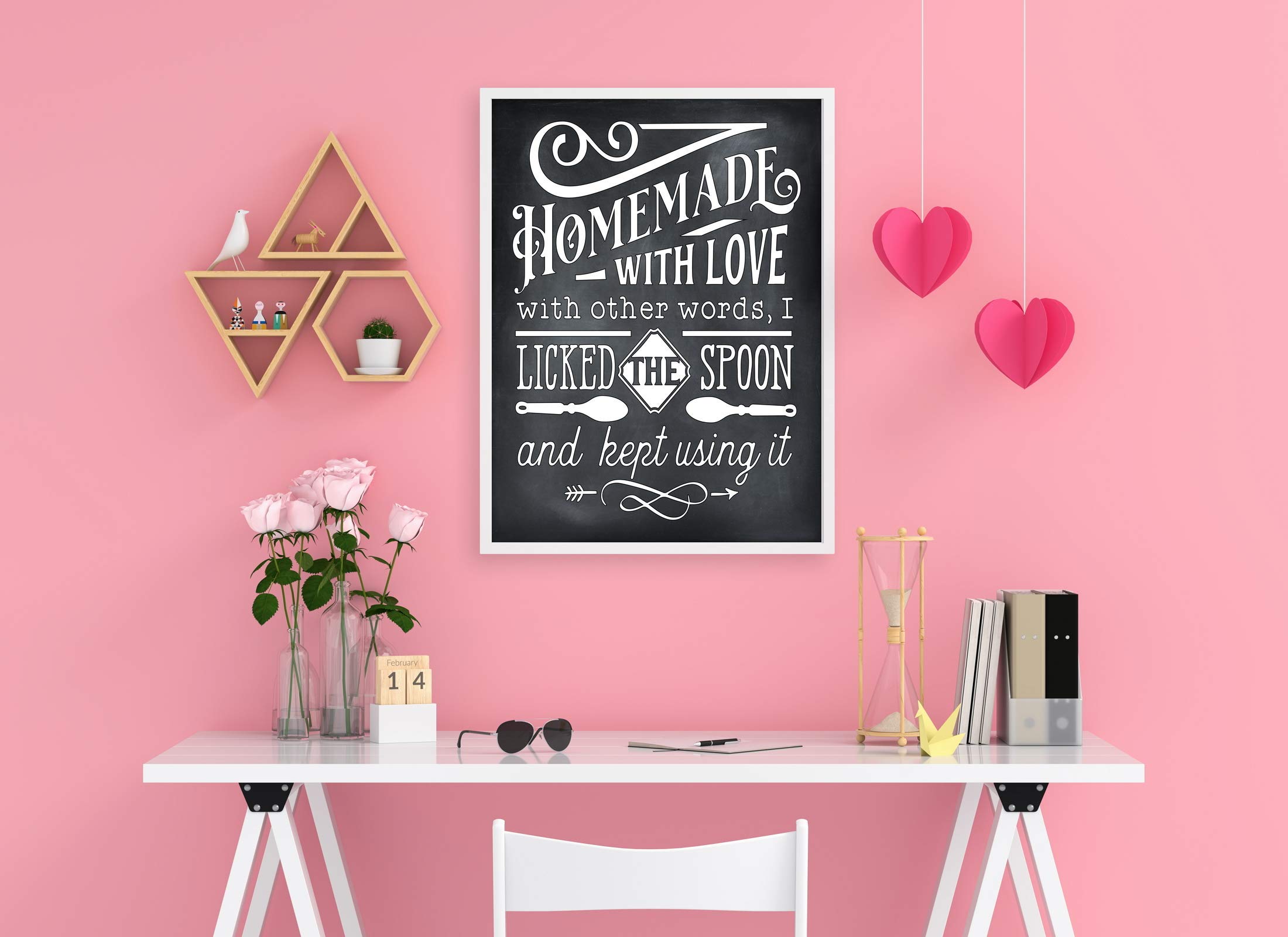 Funny Kitchen Sign - Homemade with Love I Licked the Spoon & Kept Using It - 8x10 Unframed Print - Humorous Kitchen Wall Decor for Home & Office - Perfect Gift for Cooks & Food Lovers