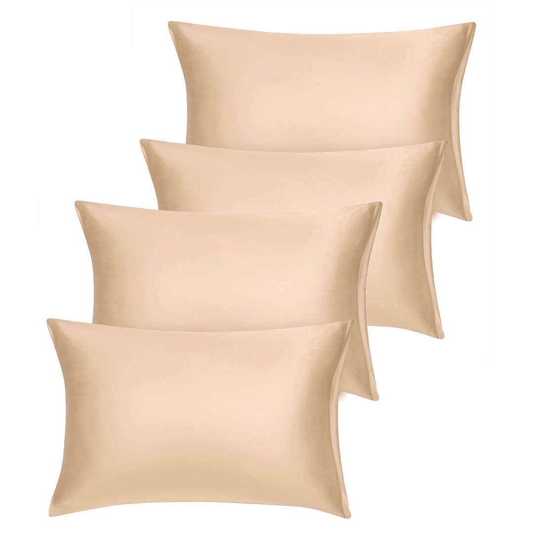 PiccoCasa 4-Pack Luxury Satin Pillowcases with Zipper - Super Soft Silky Pillow Covers (14x20 Inches, Champagne) for Bedroom, Travel & Gift Giving