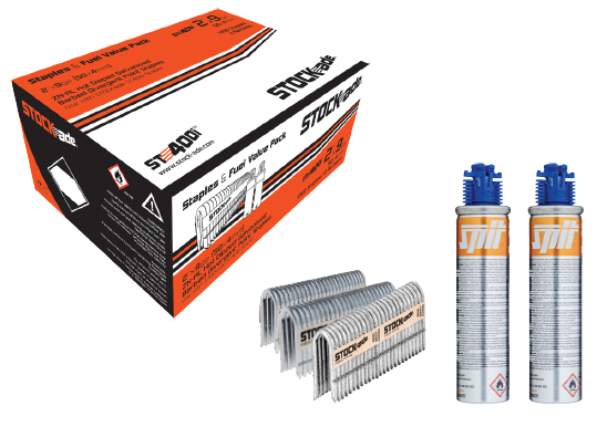 ST400i 9 Gauge Barbed Staples - 1000 Pack with 2 Fuel Cells for Heavy-Duty Upholstery, Carpentry & Fencing Projects