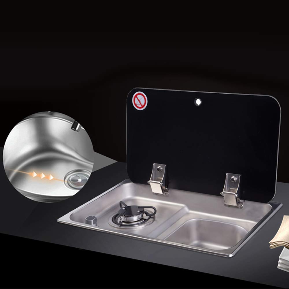 Portable 1-Burner LPG Gas Camping Stove with Glass Lid & Sink Combo - Compact RV Cooktop for Motorhome, Boat, Caravan & Outdoor Adventures (21