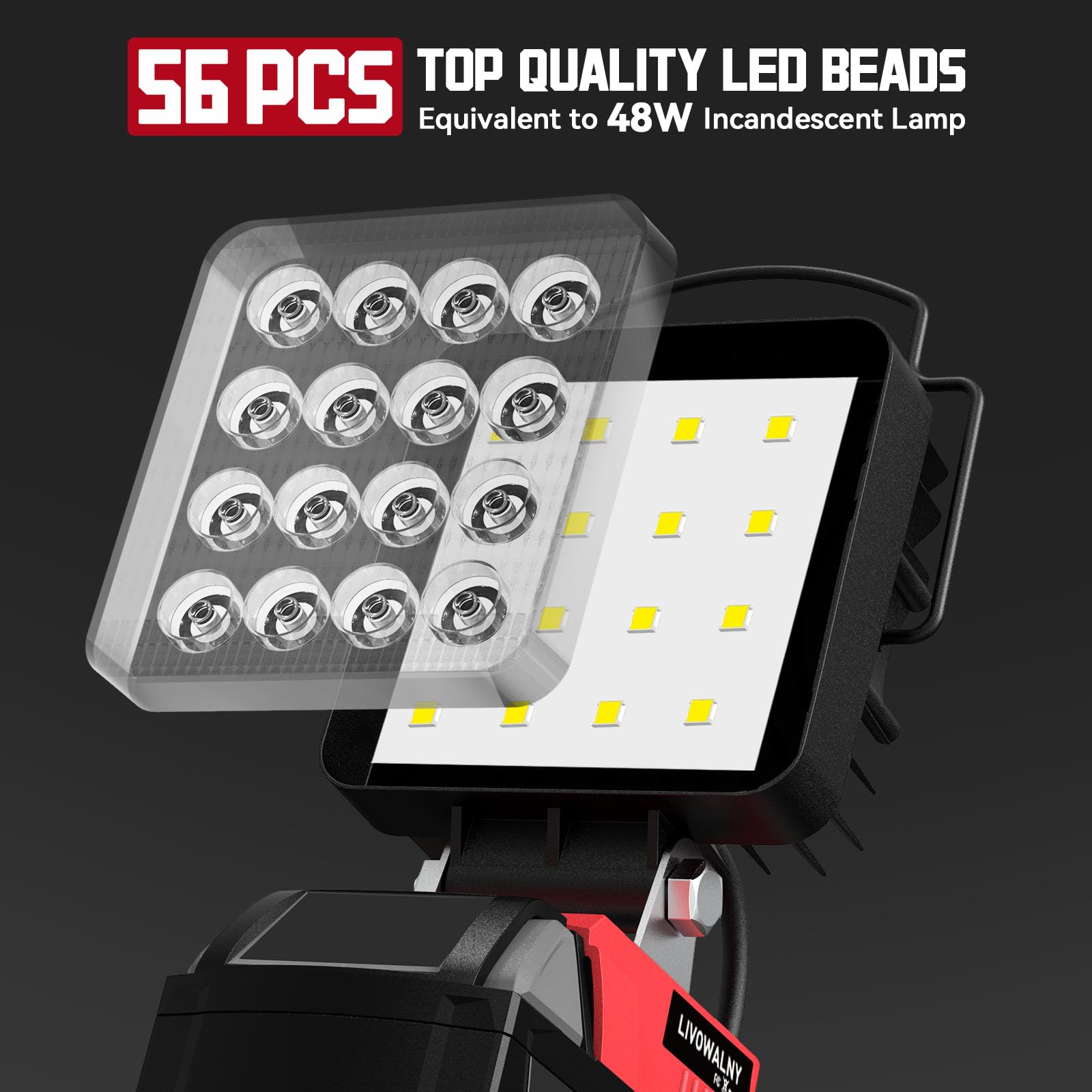 Milwaukee M18 LED Work Light - 18V Cordless Rechargeable Flashlight with USB Charger, 48W Bright Light for Construction, Automotive Repair & Outdoor Camping (Battery Not Included)