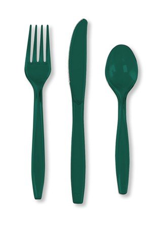 288-Pack Hunter Green Heavy-Duty Plastic Cutlery Set - Premium Forks, Knives & Spoons for Parties, Picnics, BBQs & Catering Events
