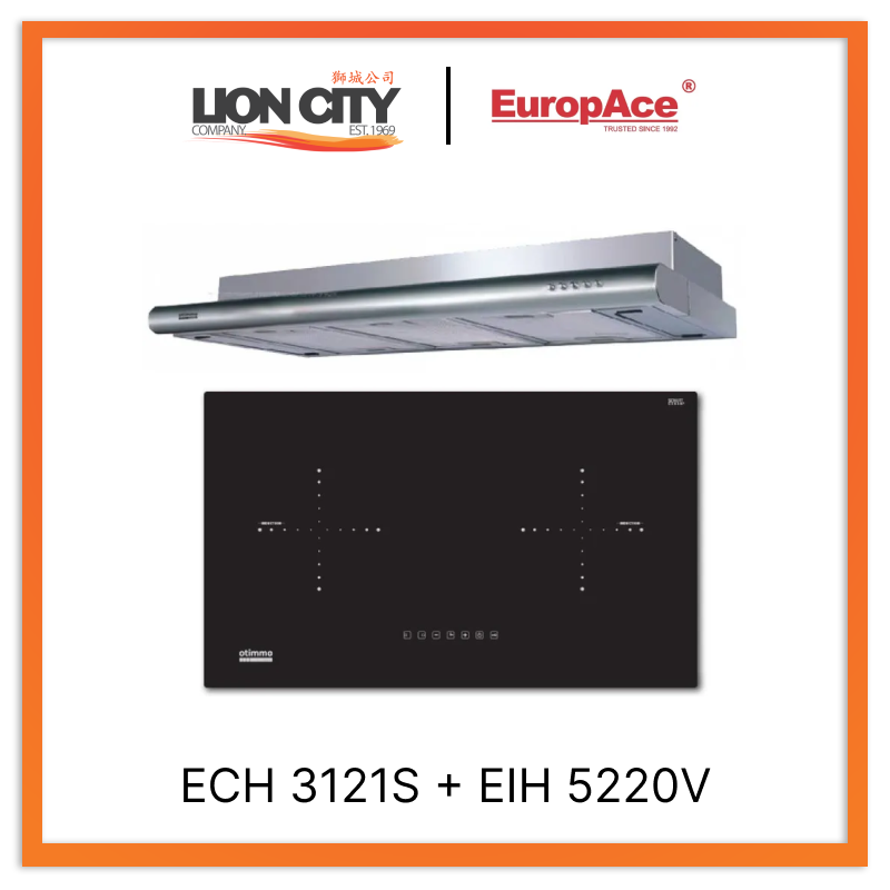 Europace Otimmo ECH 3121S 90cm Stainless Steel Slim Range Hood with EIH5220V 70cm Built-In Induction Hob - Perfect for Modern Kitchens & Open-Plan Living Spaces