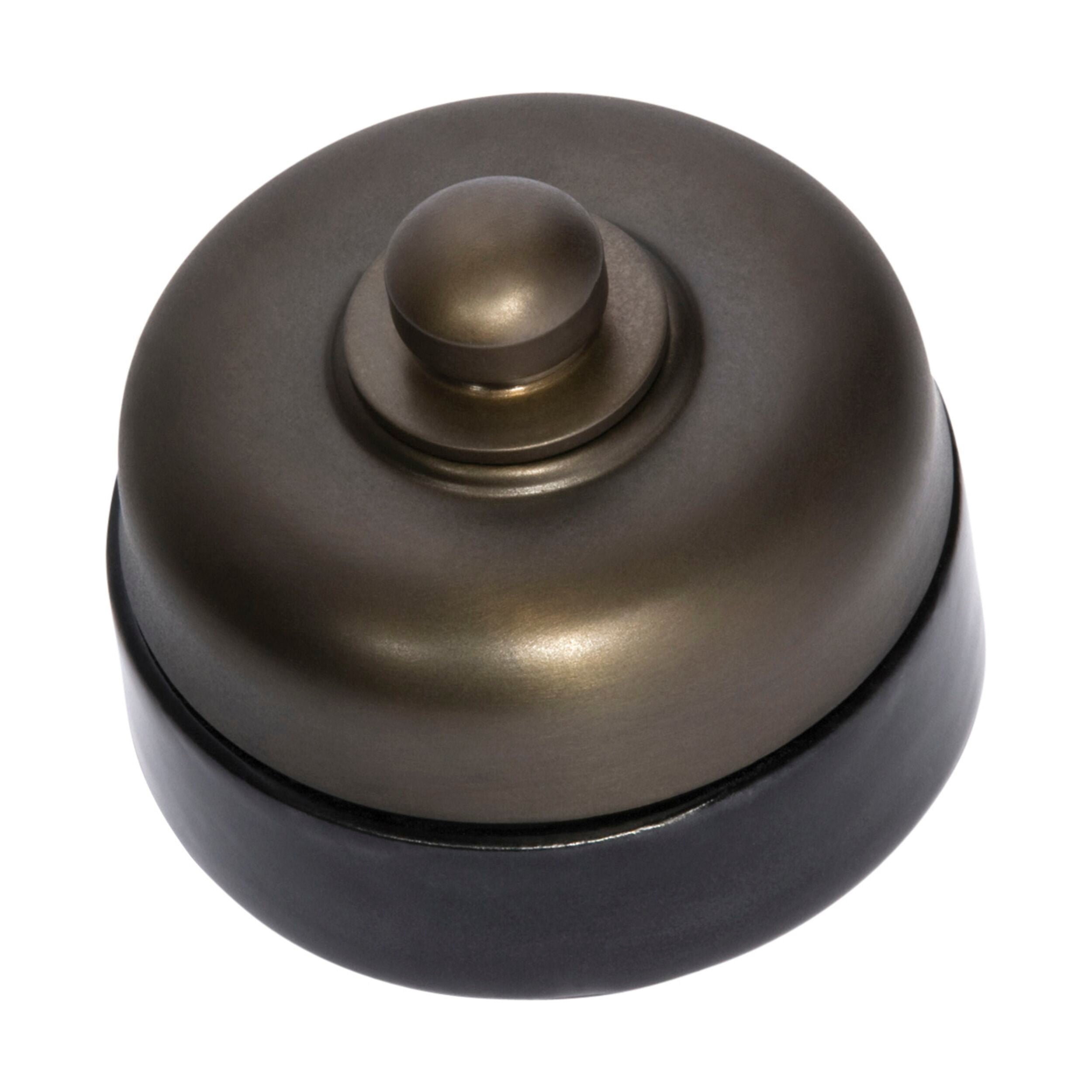 Vintage Brass Fan Controller with Black Porcelain Base - 60mm Diameter x 48mm Projection - Perfect for Antique Home Decor & HVAC System Upgrades