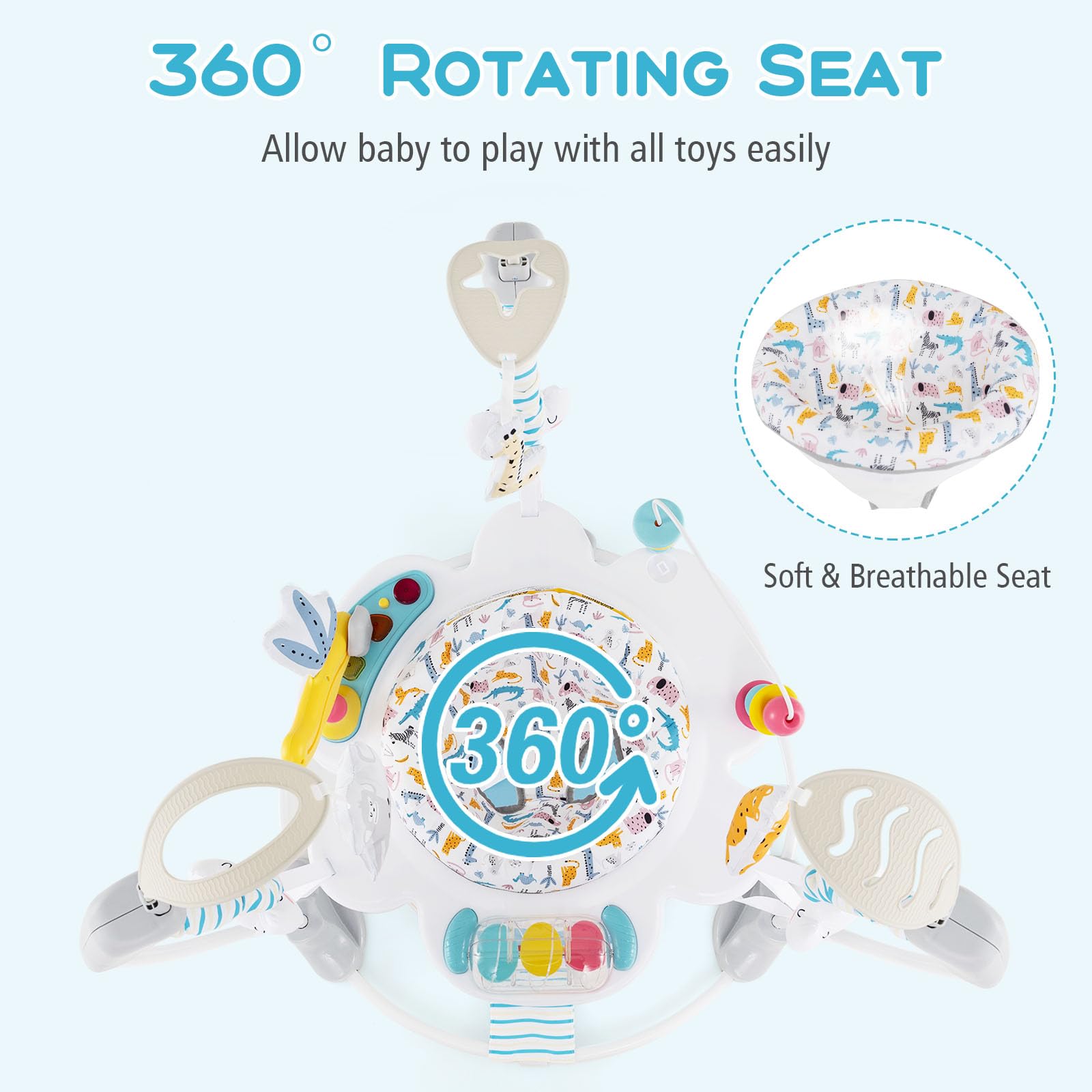 INFANS 3-in-1 Baby Activity Center - Interactive Play Gym with Music, Lights & 360° Rotating Seat | Adjustable Height Jumpers & Bouncers for Infants 6-12 Months | Learning Toys for Crawling & Early Development (Blue) - Perfect for Playtime, Sensory Stimulation & Motor Skills Growth