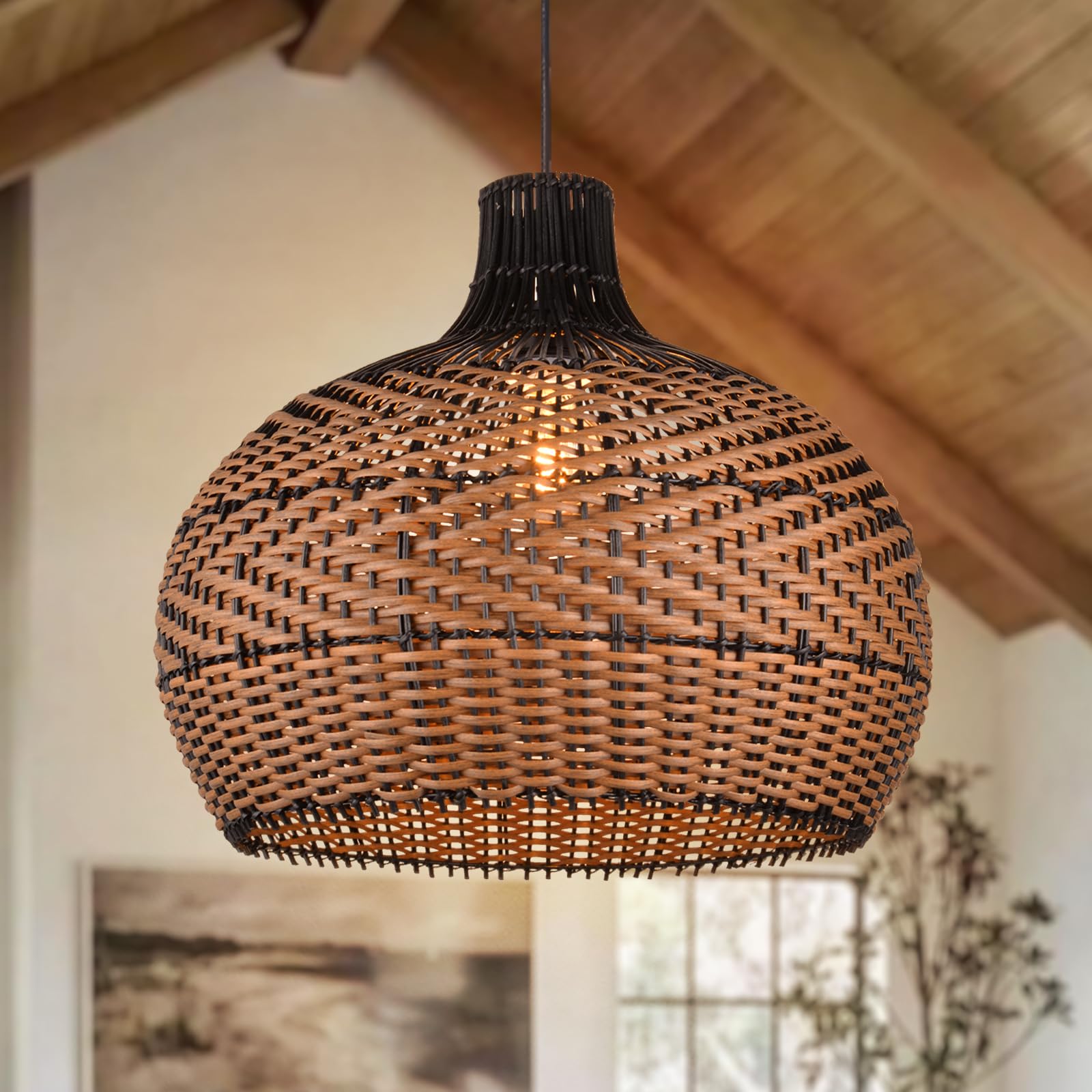 Arturesthome Handwoven Rattan Pendant Light Fixture - Natural Wicker Chandelier for Kitchen Island, Dining Room, Living Room & Bedroom | Boho Ceiling Lamp with Woven Lampshade | Perfect for Farmhouse, Coastal & Bohemian Home Decor