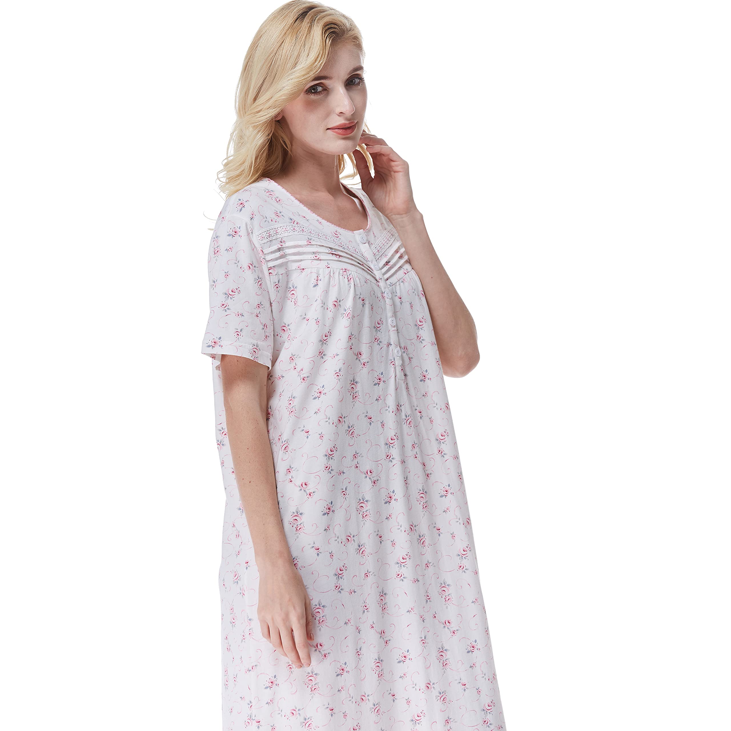Keyocean Women's 100% Cotton Short Sleeve Nightgown - Soft & Comfortable Sleepwear for Ladies - Perfect for Summer Nights, Lounging & Relaxing at Home