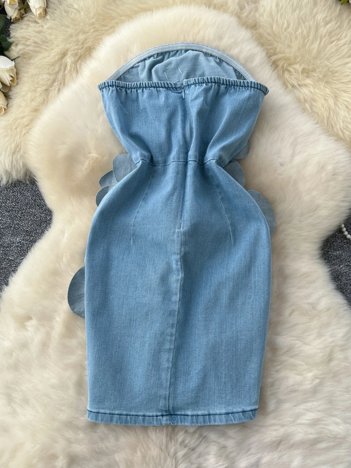 Elegant 3D Flower Rose Short Party Dress for Women - Summer Sleeveless Strapless Corset Denim Mini Dress | Perfect for Holiday Parties, Date Nights & Cocktail Events