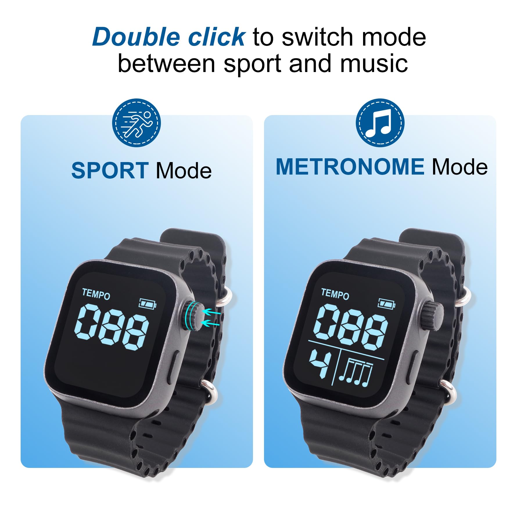 Rockhouse Vibrating Metronome Watch - Running & Music Practice for Guitar, Piano, Drum