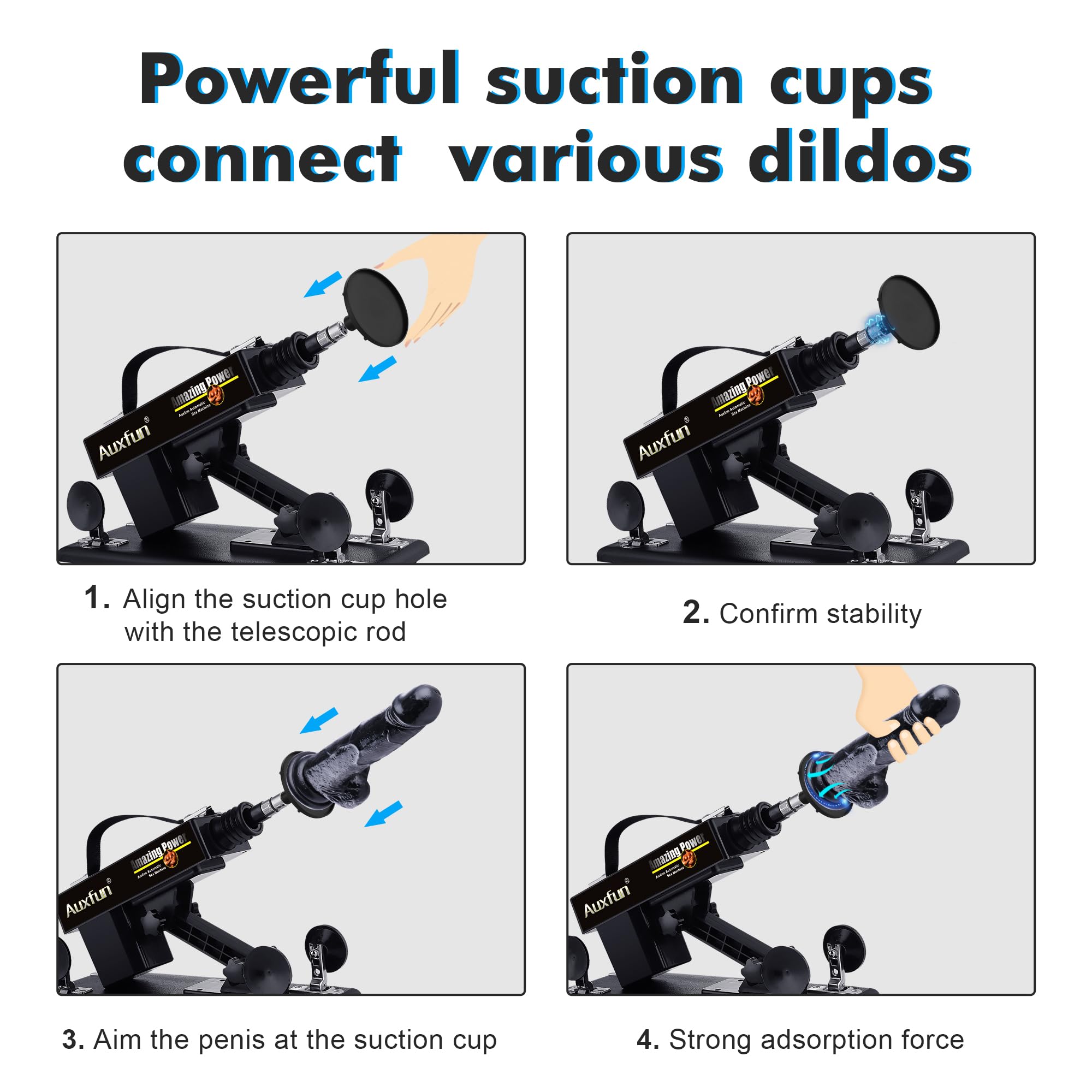 AUXFUN Automatic Thrusting Sex Machine with Suction Cup - 8 Attachments for Couples, Male & Female - Powerful Fucking Machine with 3 XLR Connectors - Perfect for Bedroom Use, Adult Play & Spicing Up Relationships
