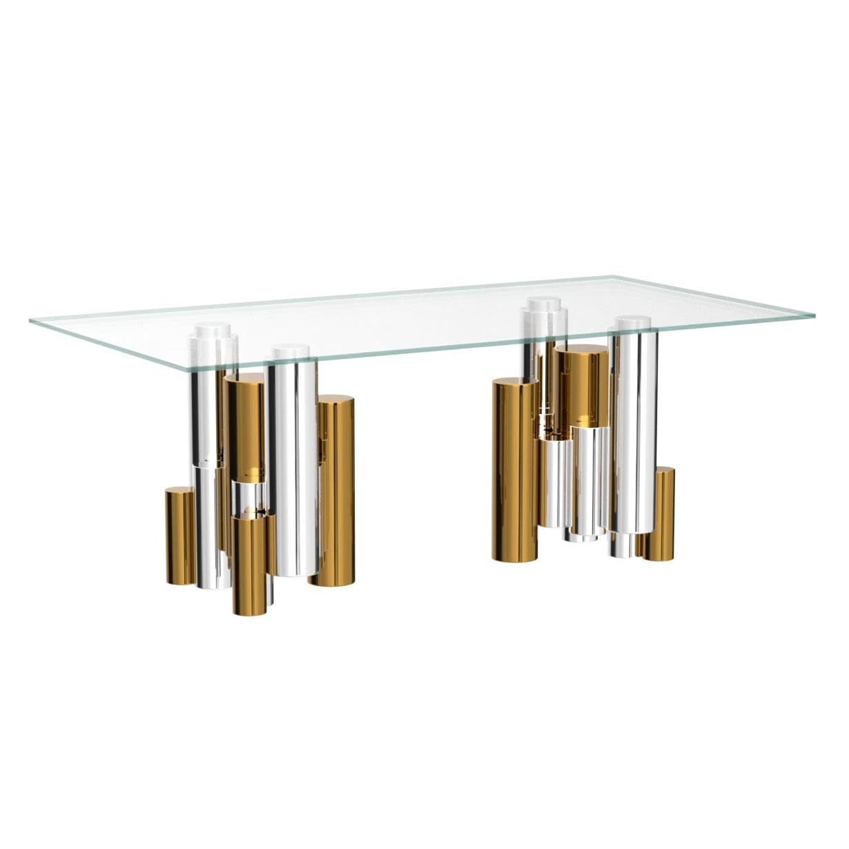 Luxury Clear Glass Coffee Table with Gold/Silver Irregular Stainless Steel Base - Modern Rectangular Living Room Center Table for Home & Office - Perfect for Cocktail Parties, Lounge Decor & Contemporary Interior Design