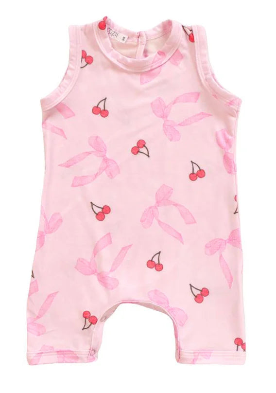 Cozii Baby Girls Ribbon & Cherry Print Romper - Soft Cotton Jumpsuit for Newborns, Infants & Toddlers - Perfect for Playdates, Photo Shoots & Special Occasions