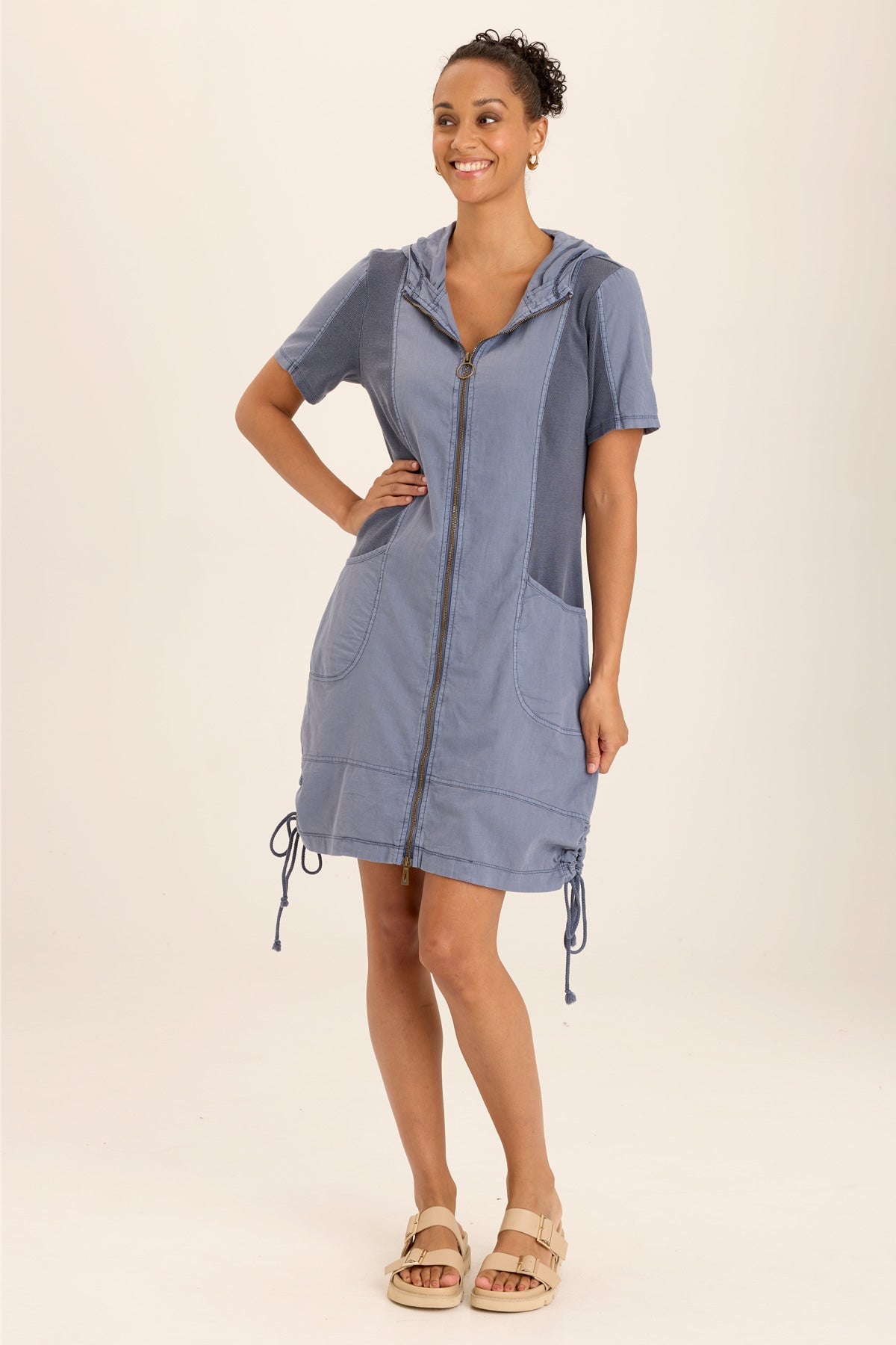 Lenchen Women's Linen Blend Stretch Hooded Mini Jacket Dress - Casual Chic Spring Summer Outfit for Streetwear, Date Night & Travel