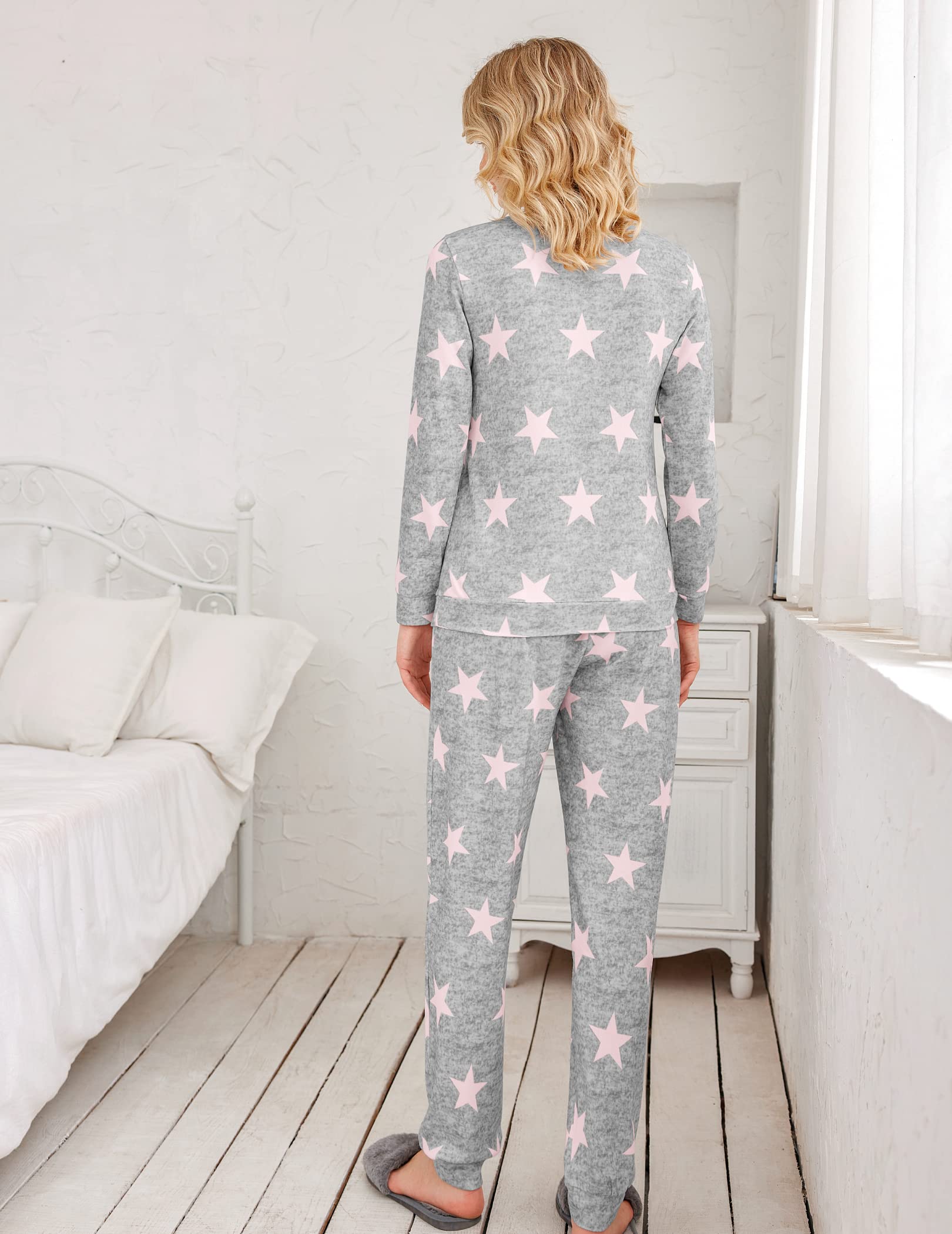 Ekouaer Women's Soft Long Sleeve Jogger Pajama Sets - Cozy Round Neck Sleepwear with Pockets for Lounge & Nightwear | Perfect for Relaxing at Home, Sleepovers & Travel