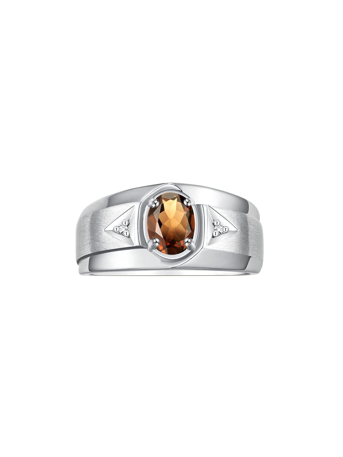 Rylos Men's Sterling Silver 7x5mm Oval Gemstone & Diamond Ring – Classic Birthstone Jewelry for Men, Sizes 8-13 – Perfect for Weddings, Anniversaries & Special Occasions