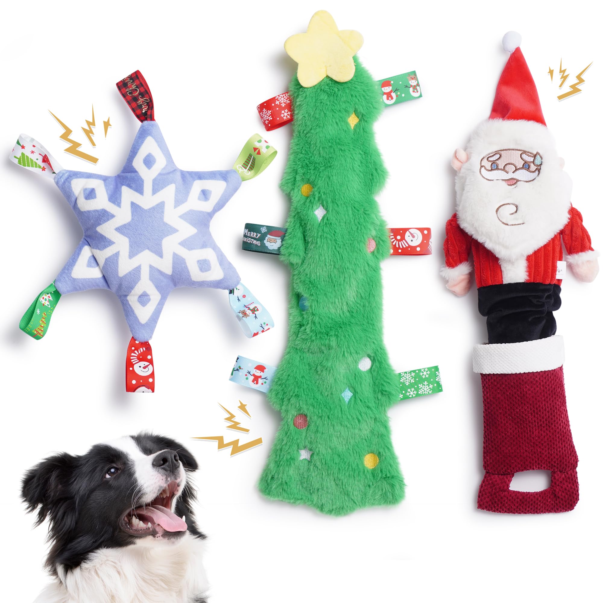 3 Pack Christmas Dog Toys - Interactive Crinkle Squeaky Plush Chew Toys for Puppy, Small, Medium & Large Dogs - Durable for Aggressive Chewers - Perfect for Holiday Playtime & Gift Giving