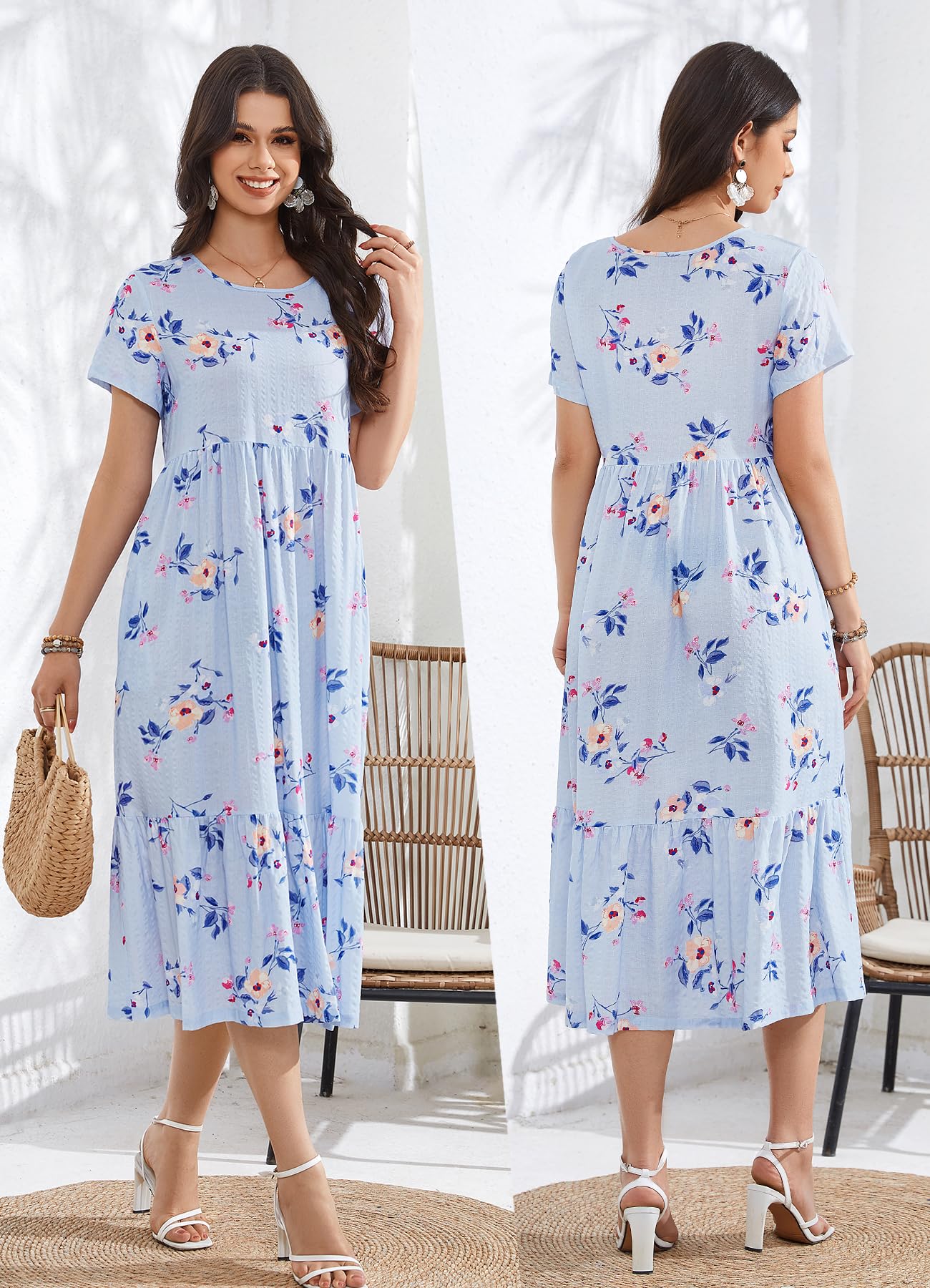 IZZY + TOBY Women's Summer Casual Dress - Short Sleeve Plus Size Flowy Dress with Pockets | Beach Cover Up, Vacation Outfit, Brunch Dress