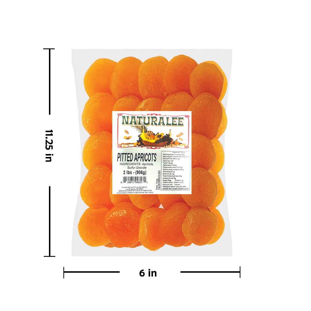 Naturalee Dried Apricots 2 lb - Pitted, No Sugar Added, Gluten Free, Vegan, High Fiber Snack - Perfect for Healthy Snacking, Baking & Trail Mixes
