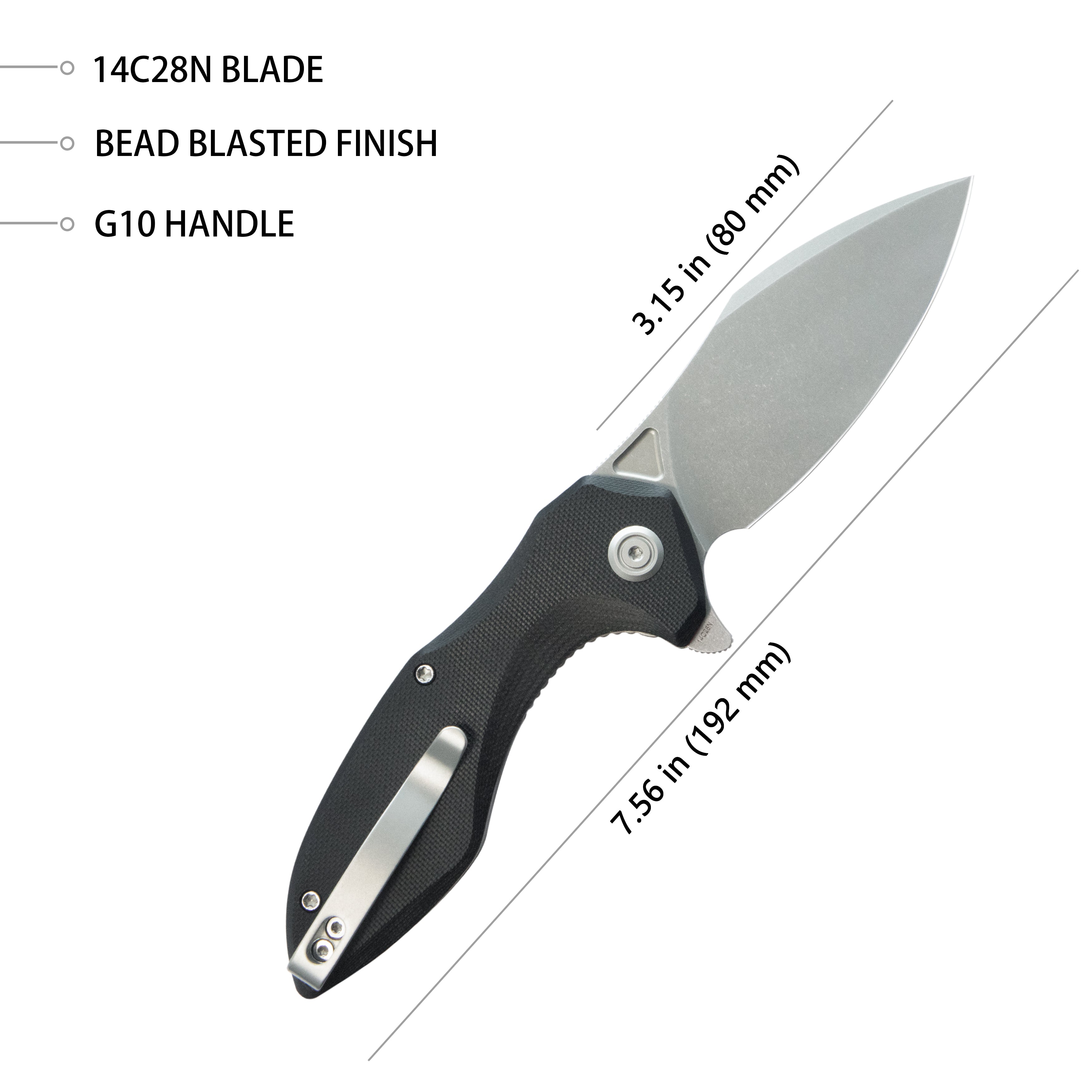 Kubey Noble Flipper Folding Knife - Black G10 Handle, 3.15