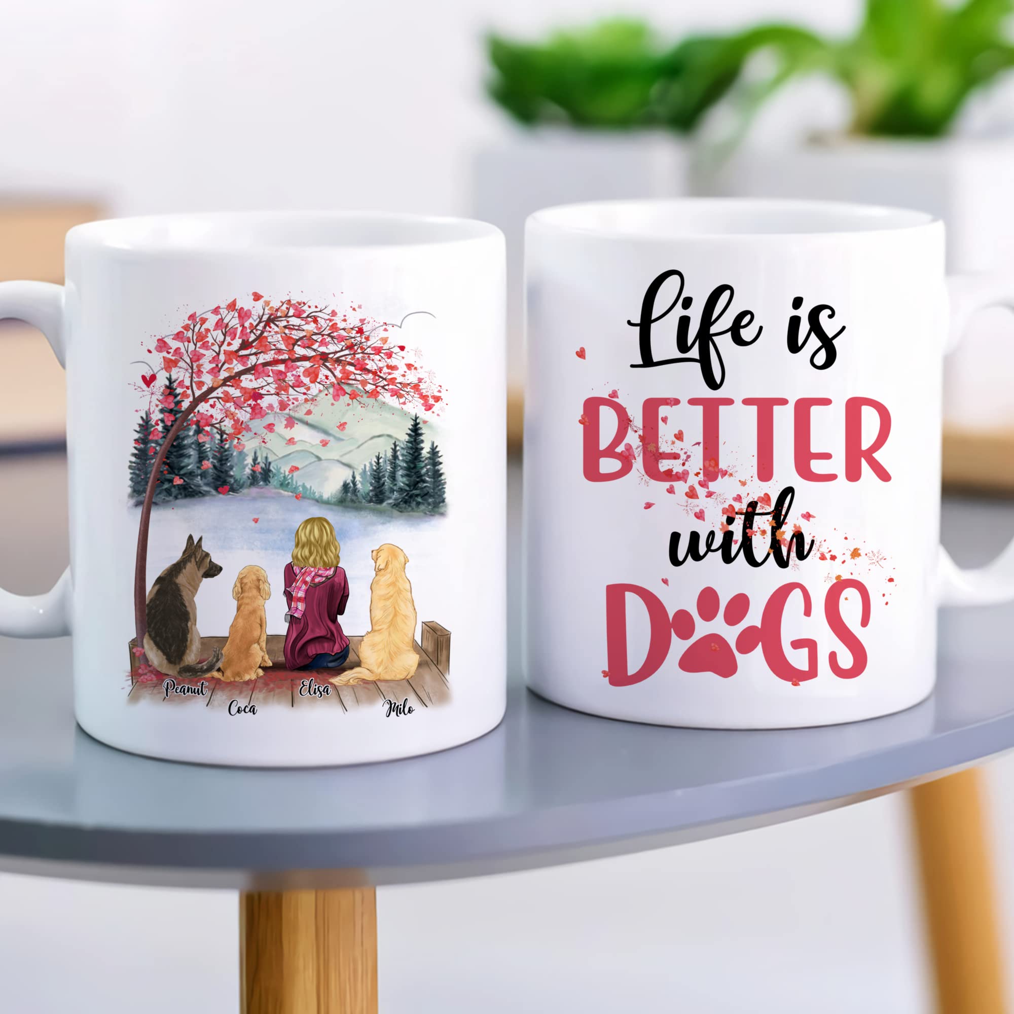 Custom Dog Lover Mug - Personalized Pet Coffee Cup for Dog Moms & Pet Lovers | Memorial Gift with 3 Dogs Design | Perfect for Coffee, Tea & Office Use | Life Is Better With Dogs