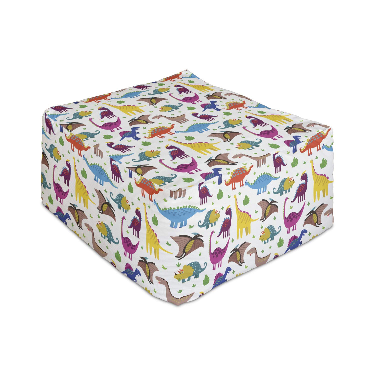 Ambesonne Cartoon Dinosaur & Dragon Pattern Rectangle Pouf Ottoman - 25