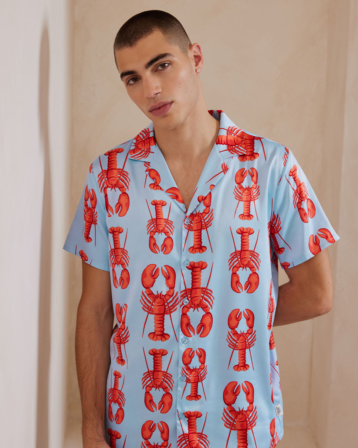 Satin Lobster Print Short Pajama Set for Women - Soft & Comfortable Sleepwear, Summer Nightwear, Loungewear - Perfect for Beach Vacations & Relaxing at Home