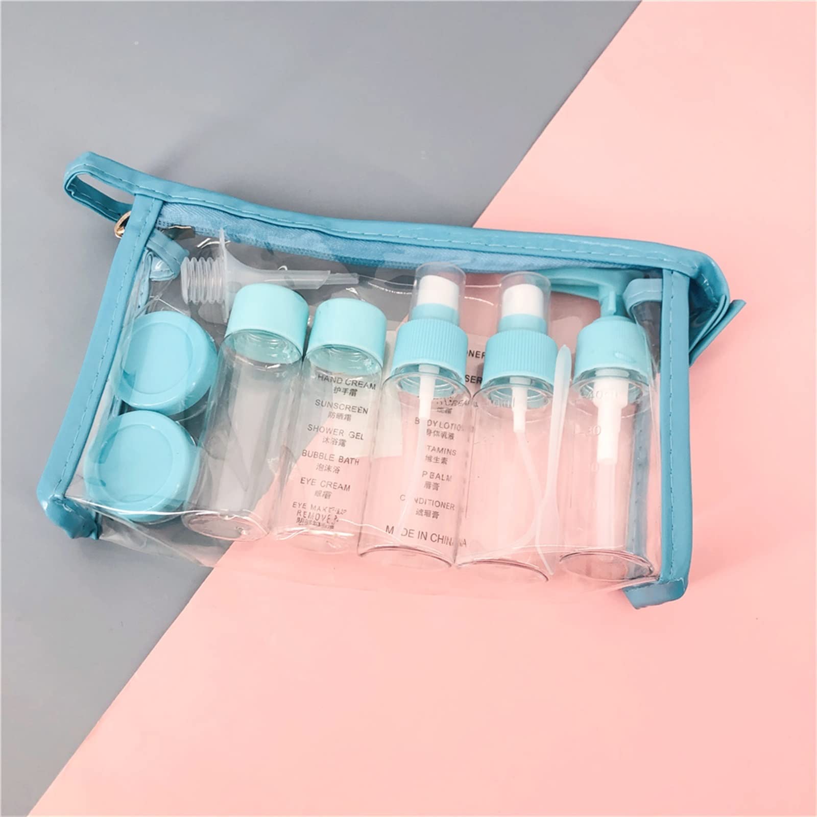 10-Piece Travel Mini Makeup Bottles Set - Transparent Plastic Empty Cosmetic Containers for Face Cream & Skincare - Portable Toiletry Accessories (Blue) | Perfect for Air Travel, Gym Bag & Vacation Essentials