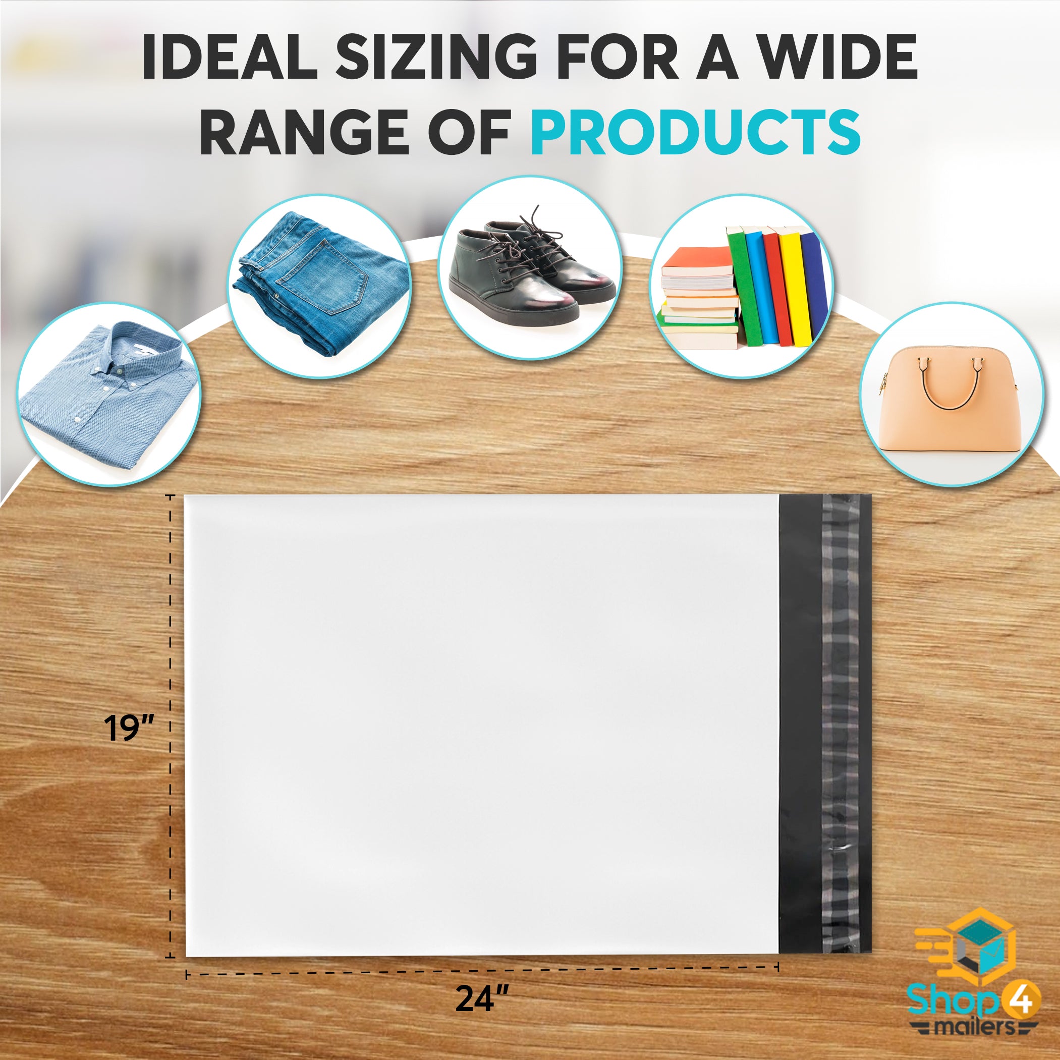 19 x 24 Inch Glossy White Poly Mailer Envelopes - Waterproof Shipping Bags for Ecommerce, Clothing, Books & Documents - Perfect for Online Stores, Small Businesses & Mailing Services