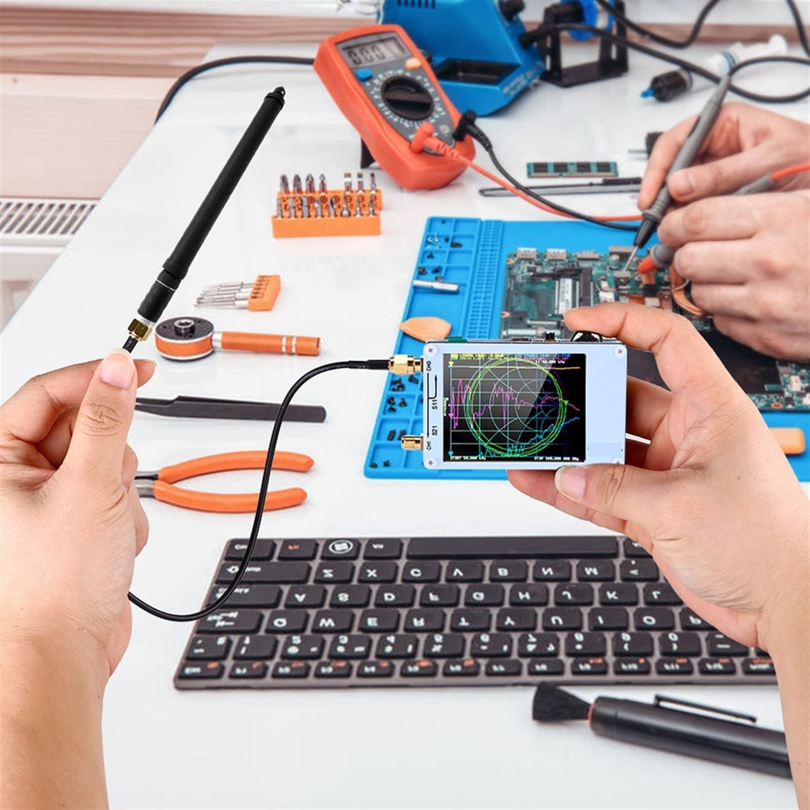50KHz-900MHz Digital Vector Network Analyzer with Touch Screen - MF/HF/VHF/UHF Antenna Analyzer for Shortwave, Standing Wave Measurement - Perfect for Ham Radio, RF Testing & Electronics Labs