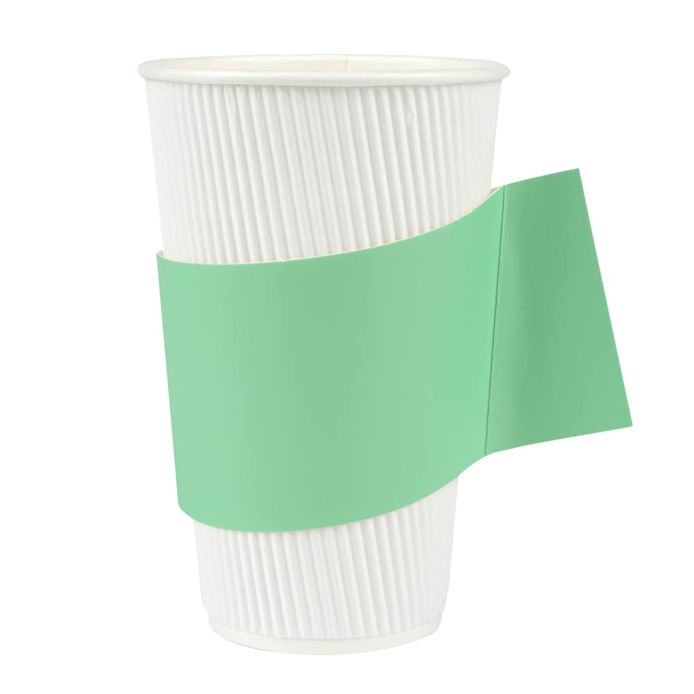 Disposable Hot Coffee Cup Sleeves with Handle - 1000 Pack Mint Green Paper Cup Jackets for 12oz, 16oz, 20oz Cups | Restaurantware for Coffee Shops, Cafes & Takeout Services (Cups Sold Separately)