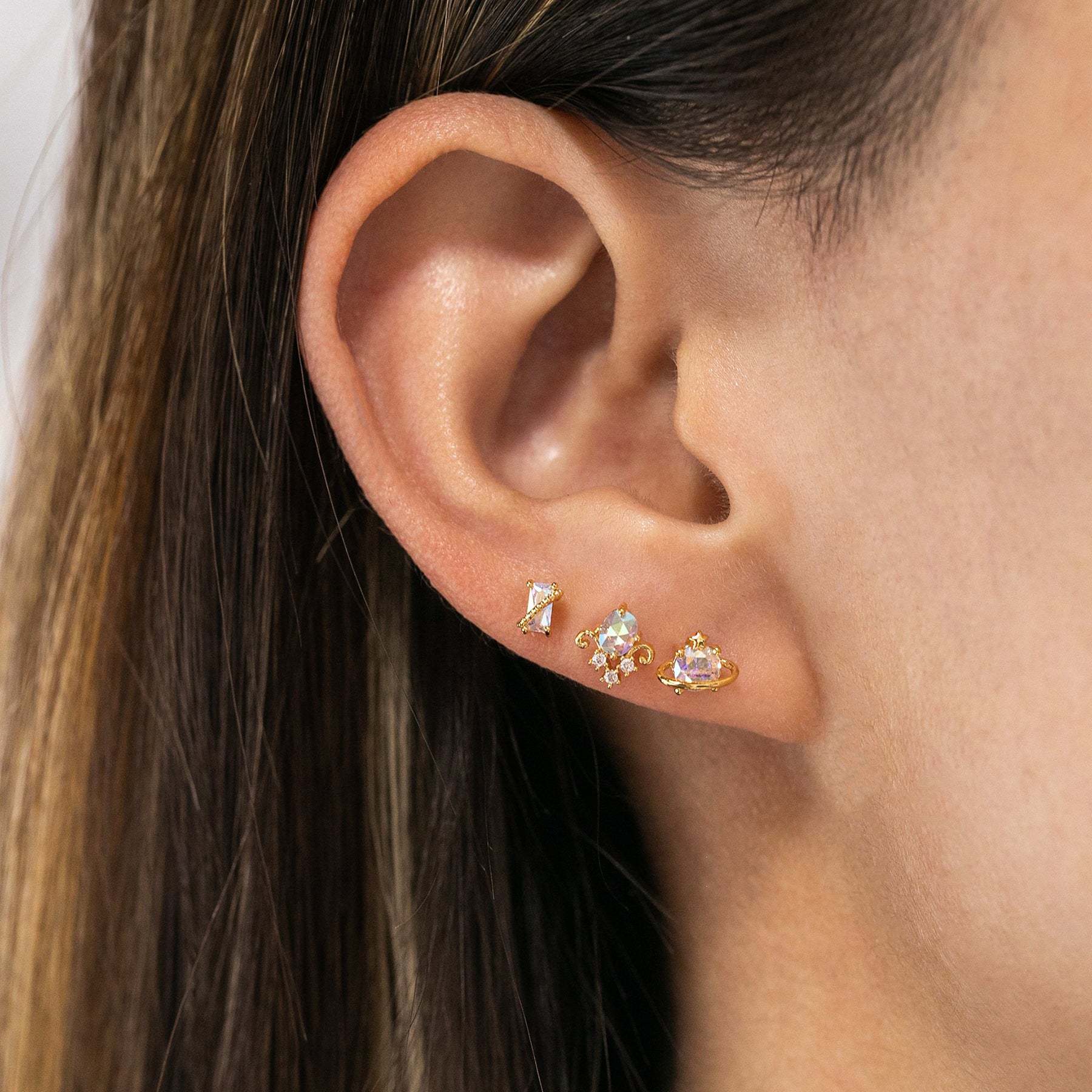 20G Celestial Two Hole Upper Lobe Piercing Earrings - Sparkling Star Studs for Cartilage & Helix - Perfect for Daily Wear & Special Occasions