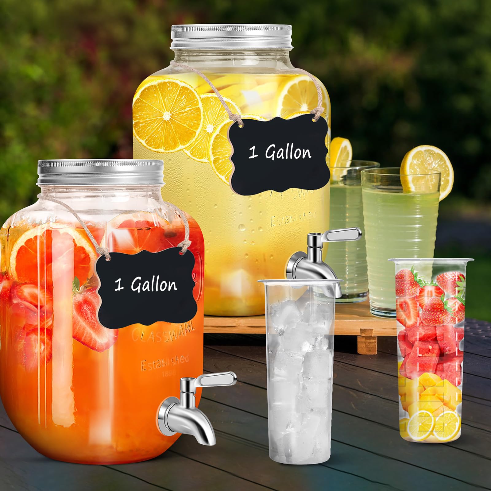1 Gallon Ice Cylinder & Fruit Infuser for Glass Beverage Dispenser - Perfect for Parties, BBQs, and Outdoor Gatherings