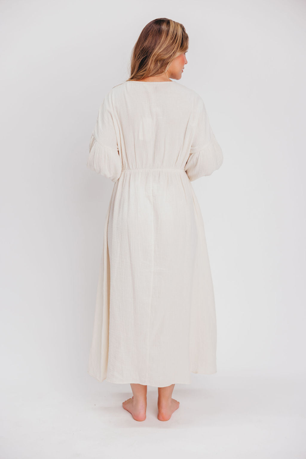 Hunter 100% Cotton Gauze Midi Dress in Soy - Bump Friendly Maternity Dress for Pregnancy, Nursing & Postpartum - Perfect for Summer, Beach & Casual Wear