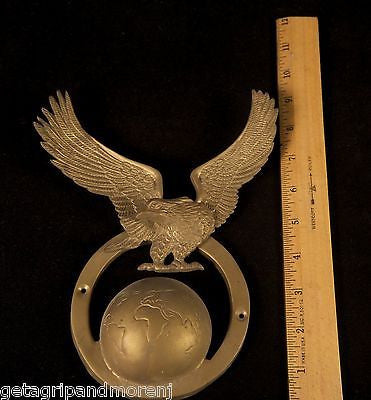 BRASS EAGLE Flying Over Earth Wall Decor - Handcrafted Metal Ornament for Home & Office - Perfect for Living Room, Bedroom, or Office Decoration