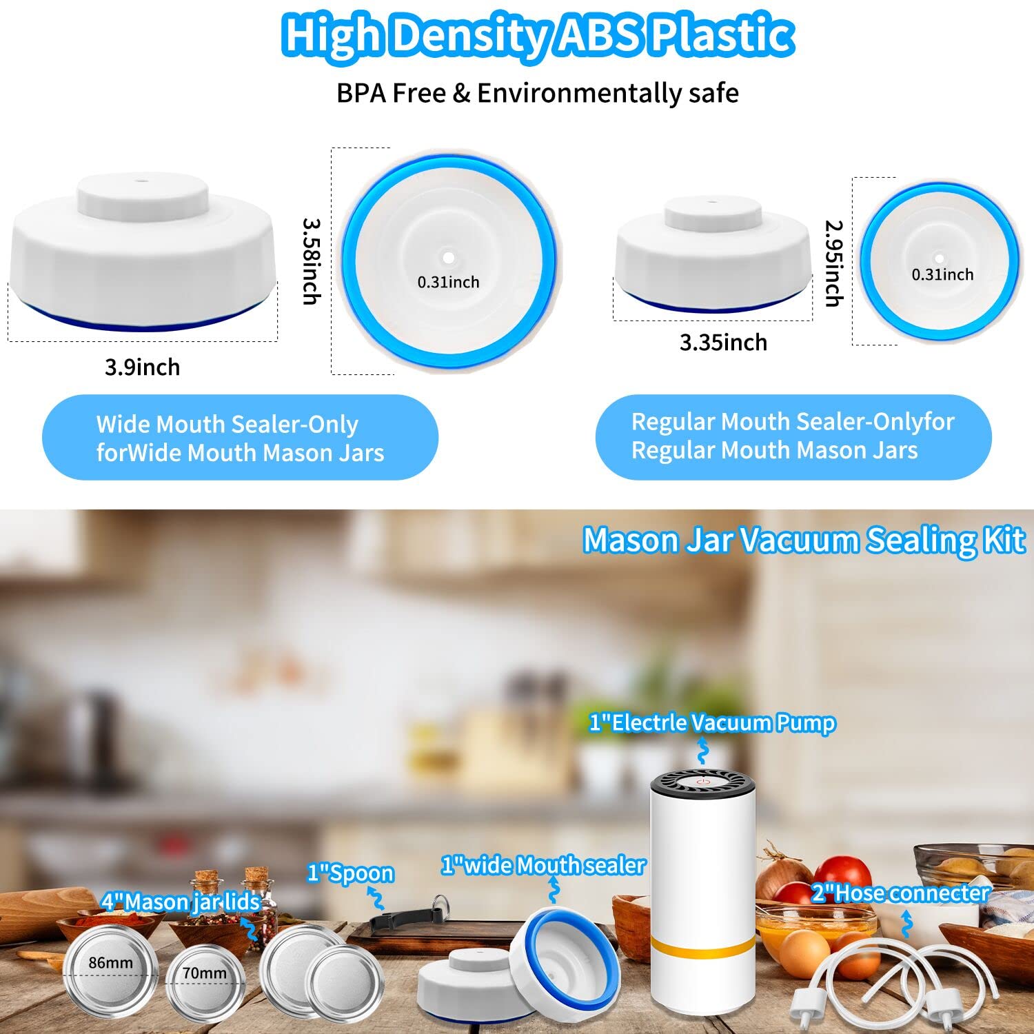 Electric Mason Jar Vacuum Sealer Kit - Handheld Food Saver with Hose for Regular & Wide Mouth Jars | Airtight Food Storage Solution for Kitchen, Meal Prep & Preserving Freshness | Perfect for Canning, Freezing & Long-Term Food Preservation