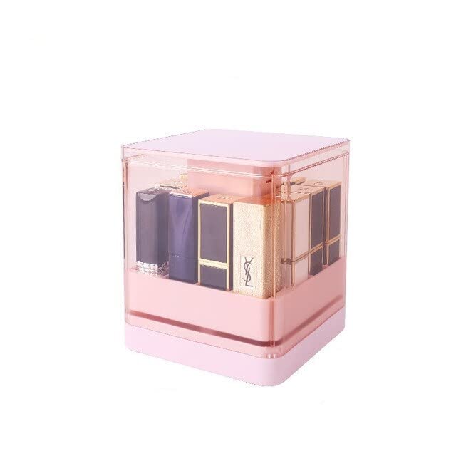 Homenity Clear Plastic Lipstick Organizer with Lid - Push-Up Lipstick Holder for Lipsticks, Eyeliners, Mascara - Makeup Storage Box for Vanity, Travel & Bathroom Organization
