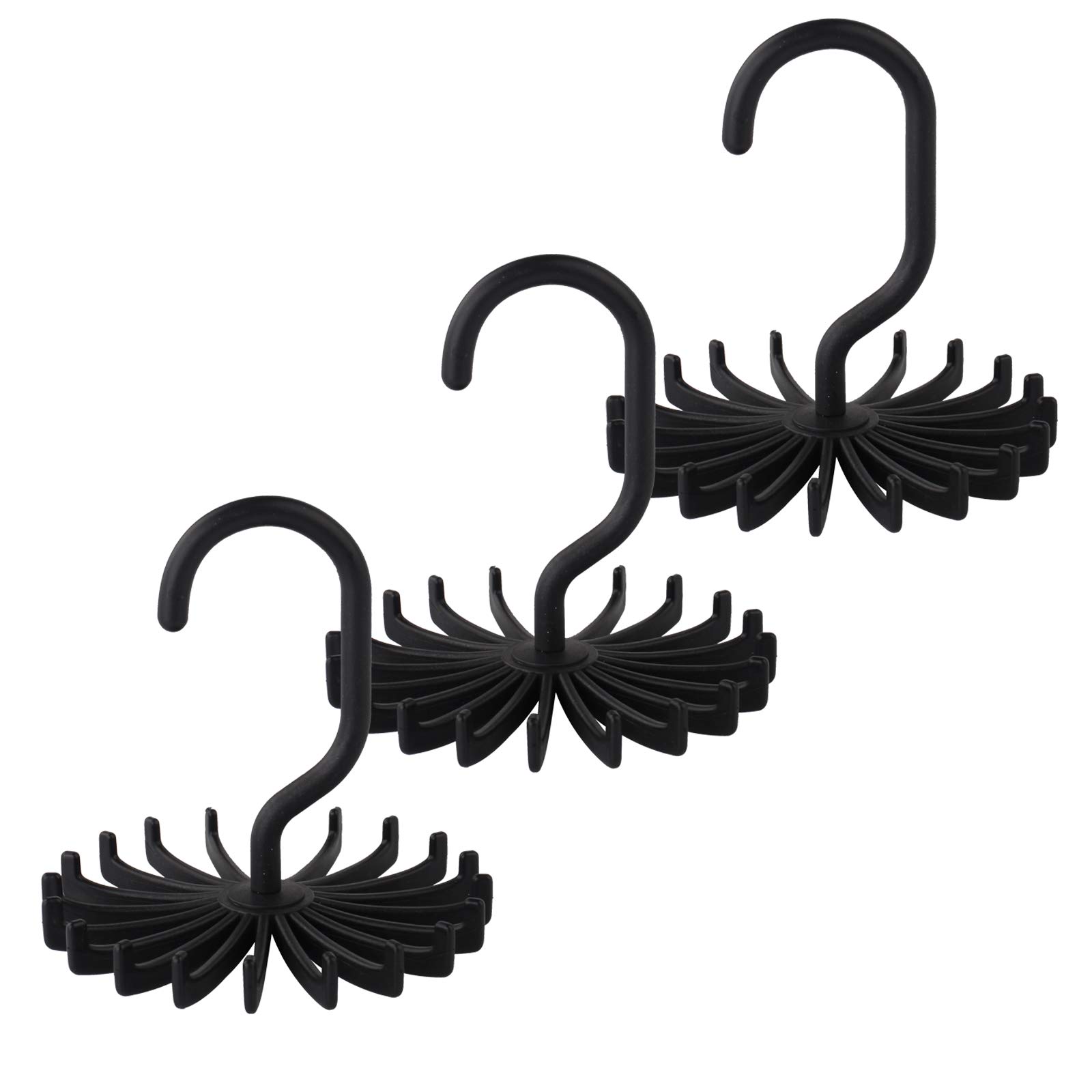 3 Pack Black Twirl Ties Rack - Closet Organizer for Neckties, Scarves & Headbands - Space Saving Hooks for Wardrobe, Closet & Bathroom Storage