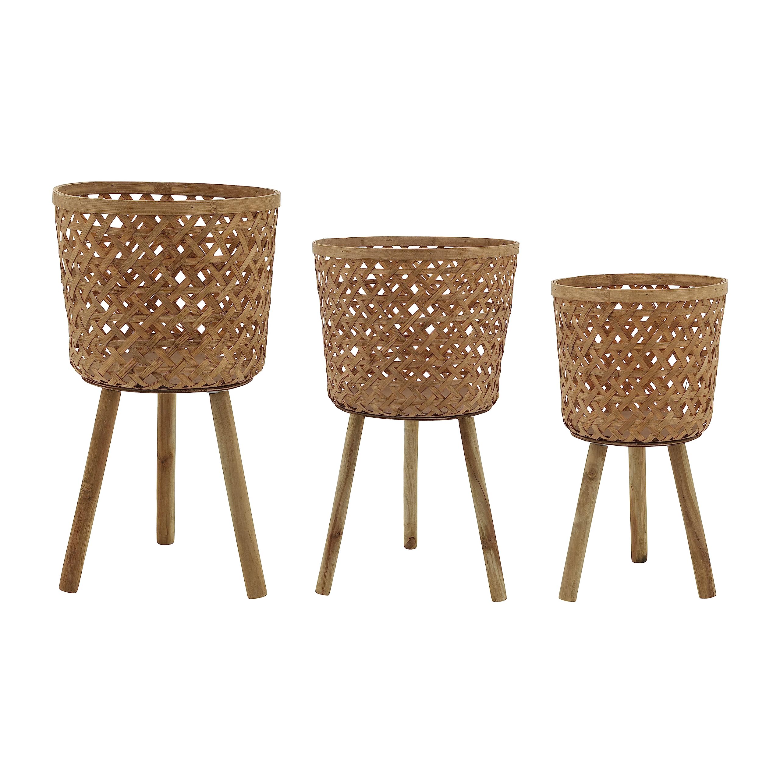 Set of 3 Natural Bamboo Standing Planter Pots for Indoor & Outdoor Use - 15x15x26 Inches - Perfect for Home Decor, Garden, Patio, and Office Plants