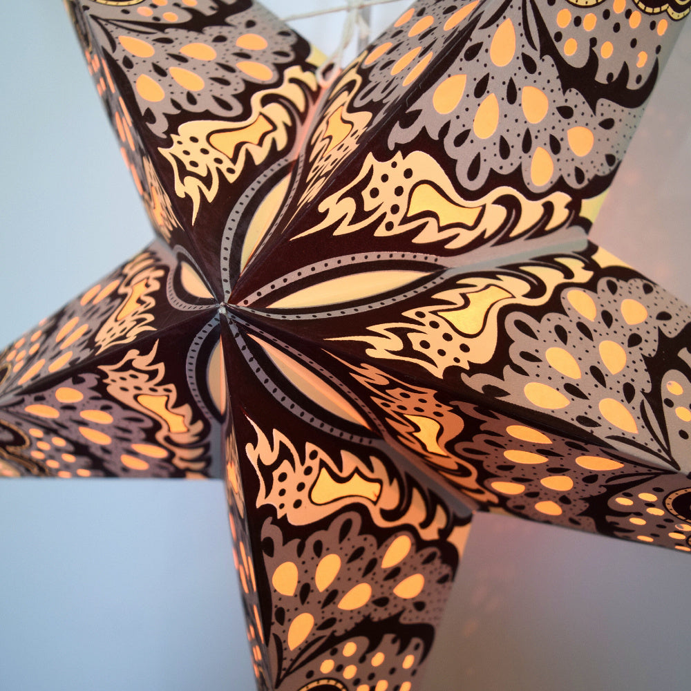 24 Pack Mocha Rain Paper Star Lanterns - Hanging Wedding Party Decorations for Indoor Outdoor Boho Festival Birthday Celebration Decor