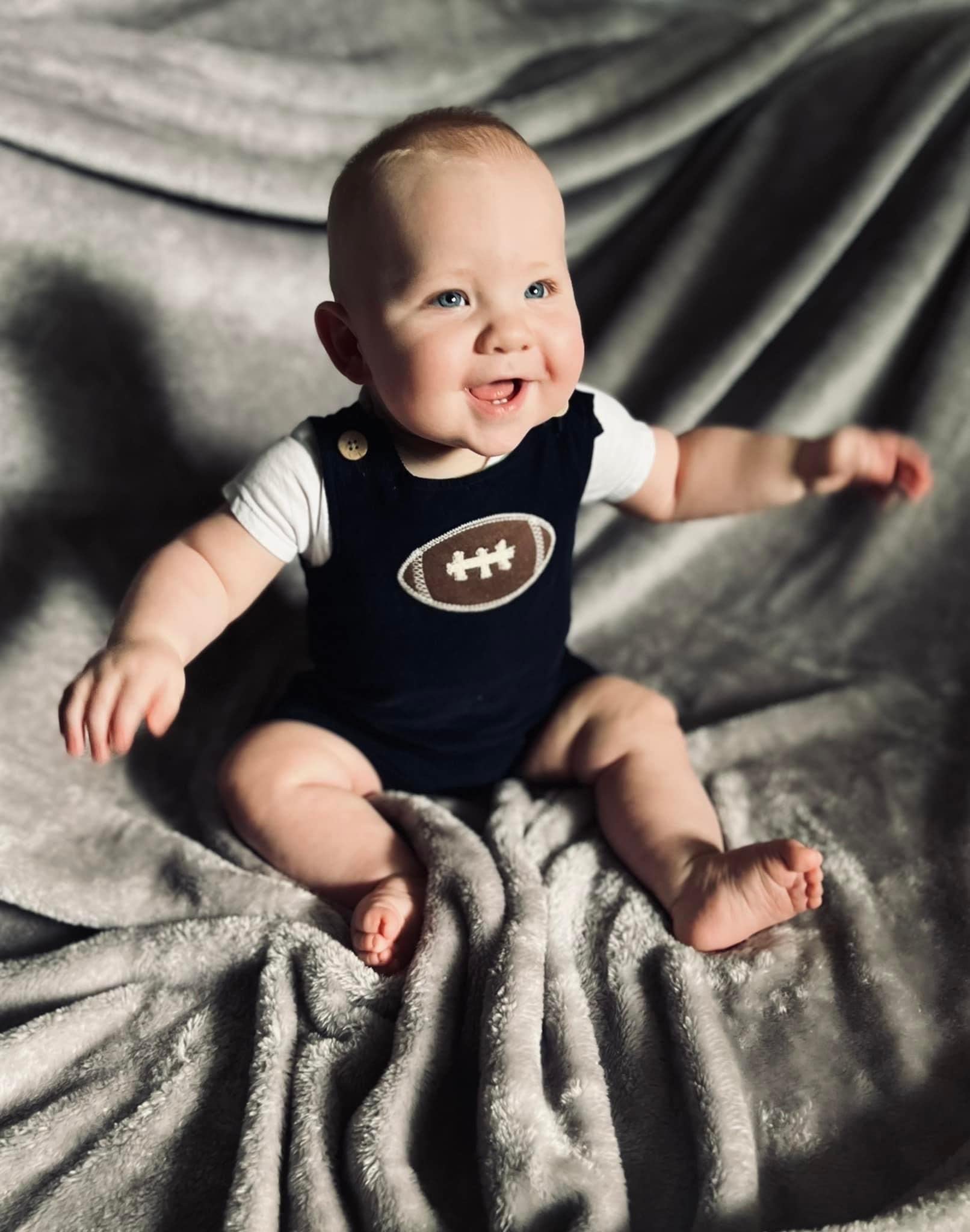 Mud Pie Baby Boys Football Shortall Romper - Cute and Comfortable Outfit for Toddlers - Perfect for Playtime, Parties, and Photo Shoots