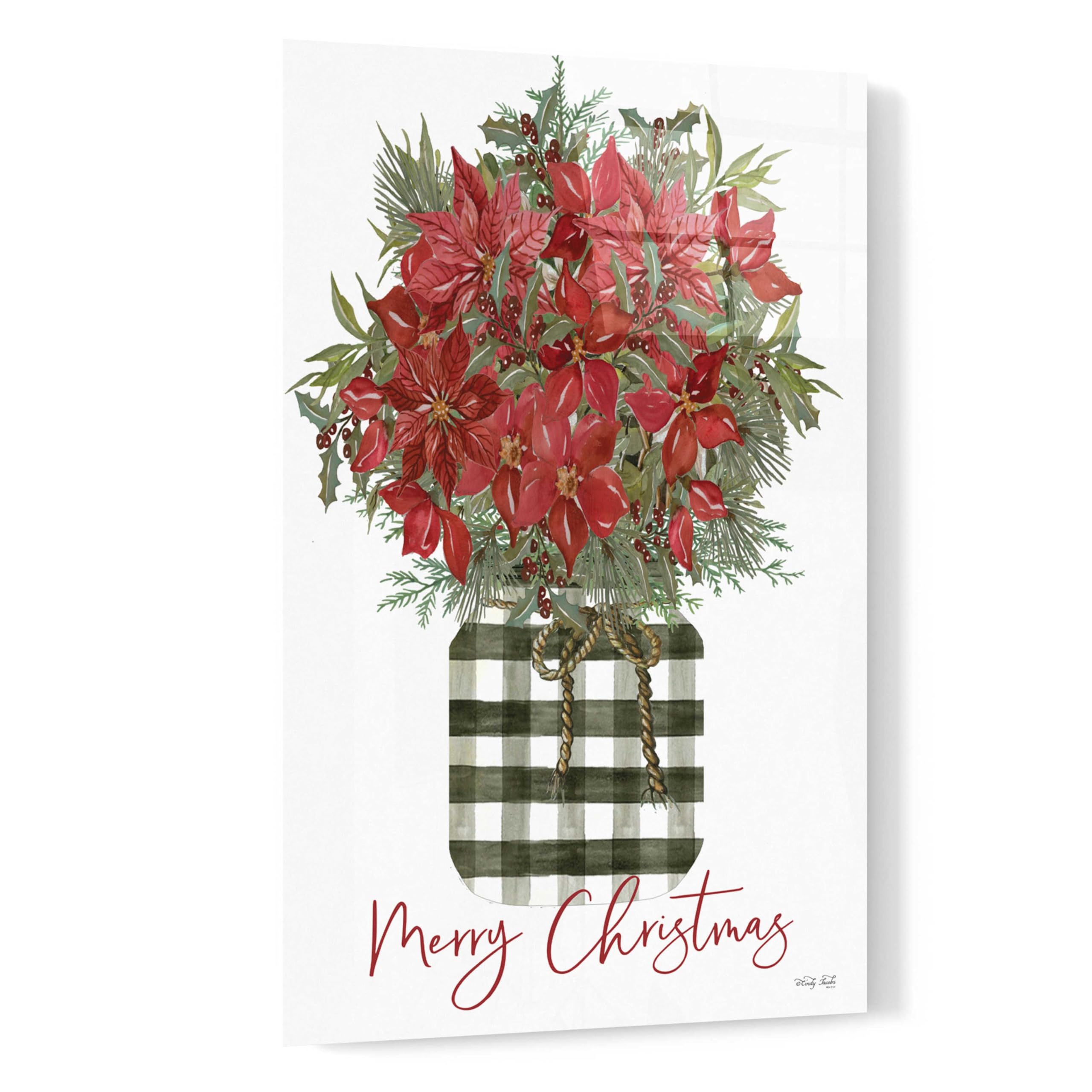 Epic Art 'Merry Christmas Poinsettia' by Cindy Jacobs - 16x24 Inch Acrylic Glass Wall Decor - Perfect for Holiday Home Decor, Christmas Gifts & Office Festive Decoration