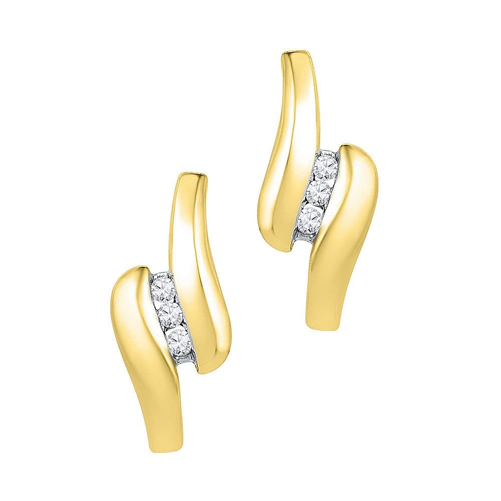 10K Yellow Gold Women's Round Diamond J Hoop Earrings - 1/8 Cttw, Dainty Everyday Jewelry for Work & Special Occasions