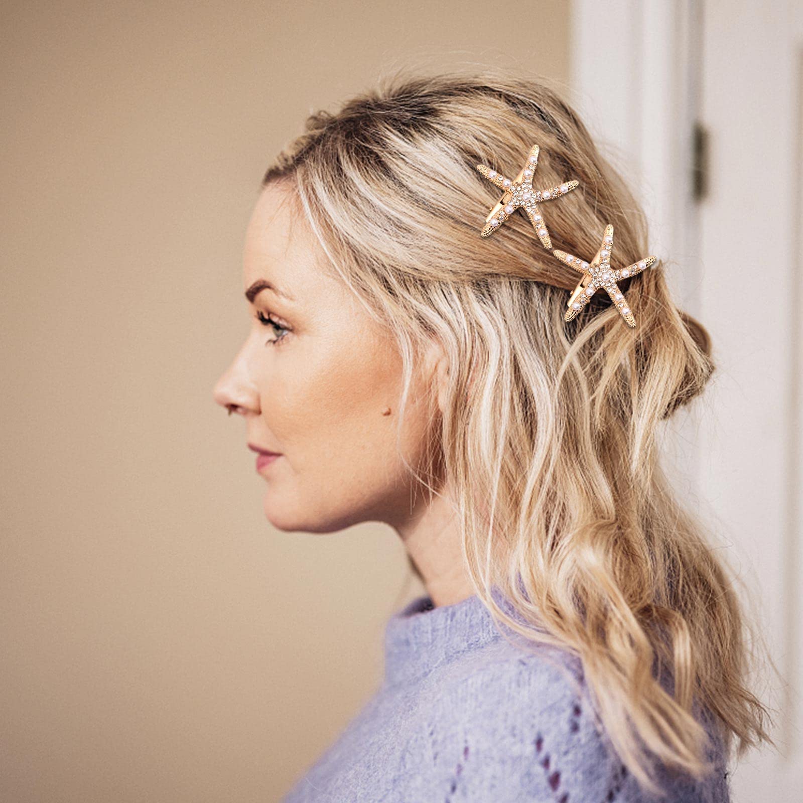 5-Piece Starfish Metal Hair Clips with Diamond Accents - Elegant Hair Pins for Women & Girls - Perfect for Weddings, Parties & Everyday Styling
