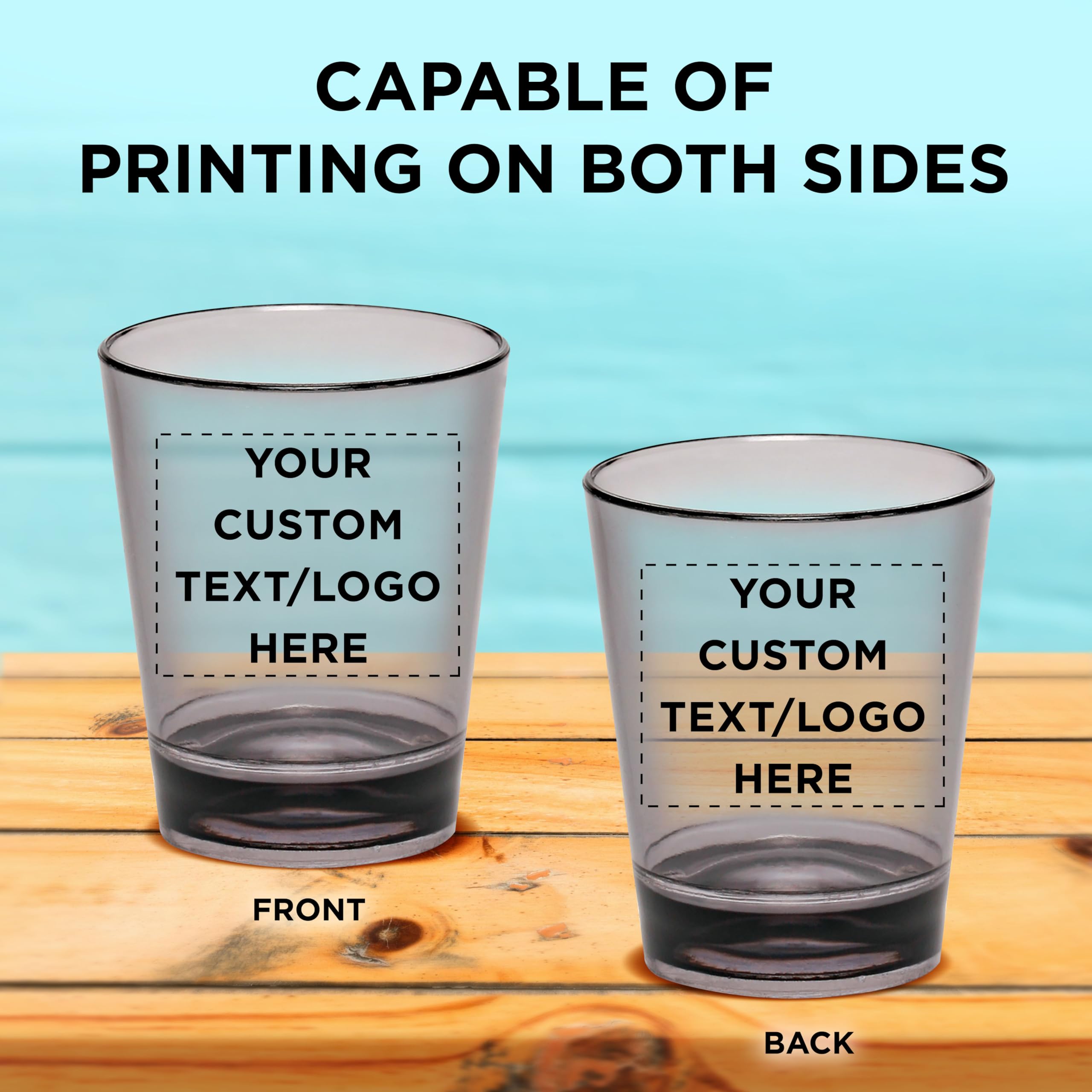 Custom Translucent Plastic Shot Glasses 1.5 oz (100-Pack) - Personalized Acrylic Party Cups for Wedding, Birthday, Bar Events & Bulk Gifts - Charcoal Color - Perfect for Cocktail Parties, Bachelorette & Tailgating