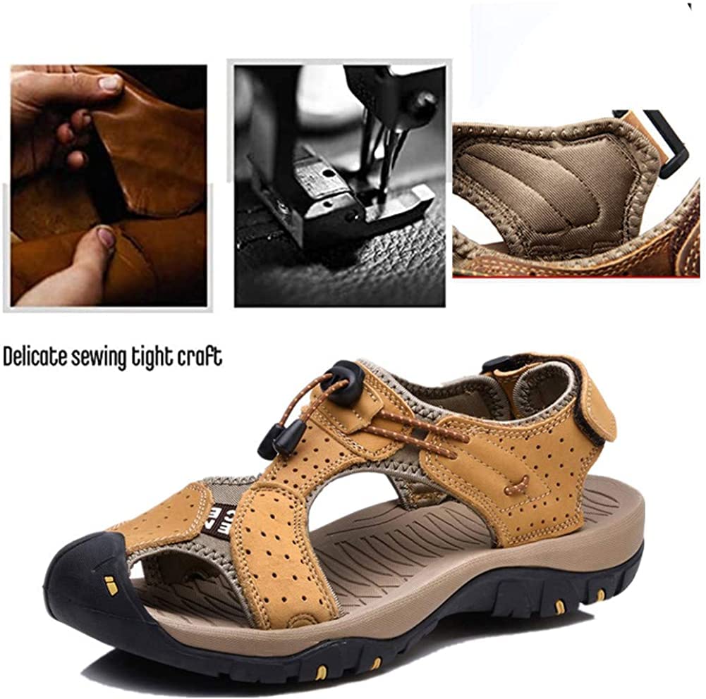 Asifn Men's Outdoor Hiking Leather Sandals - Waterproof Closed Toe Sport Slides for Walking, Fishing & Climbing | Summer Athletic Shoes for Beach, Camping & Water Activities