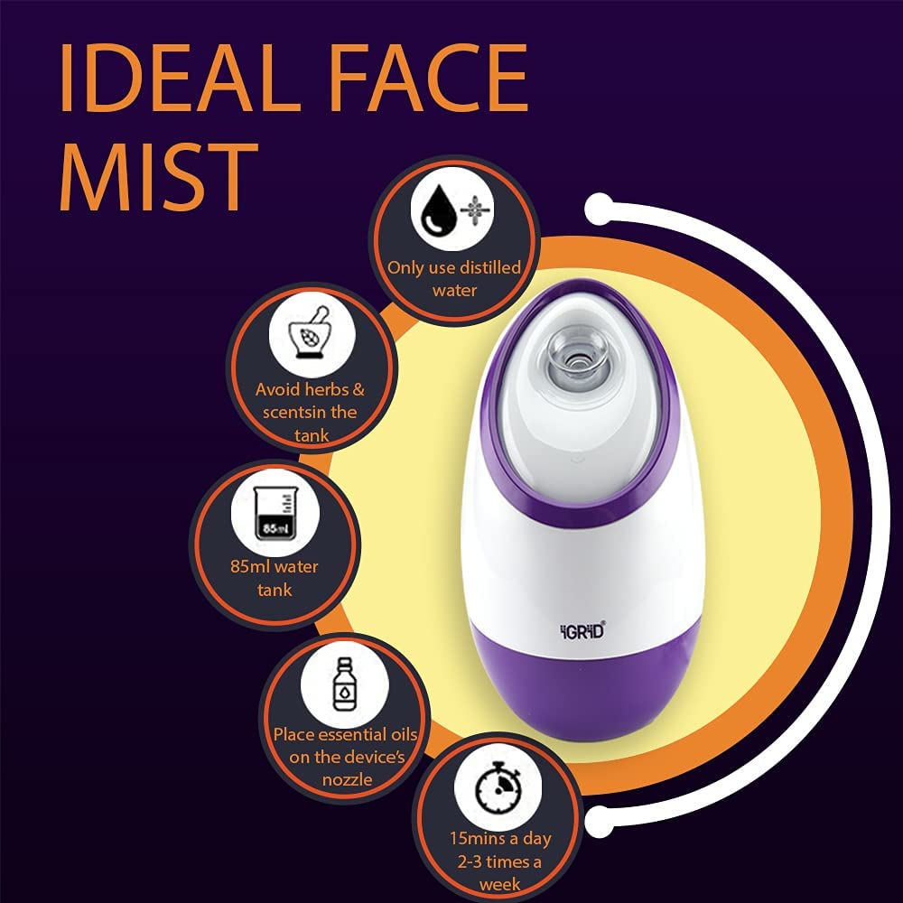 **iGRiD Nano Ionic Facial Steamer – Adjustable Steam Nozzle for Deep Pore Cleansing, Hydration & Skin Tightening | Portable Face Sauna & Humidifier | Promotes Radiant Skin & Improved Blood Flow | Model IG1094 | 1-Year Warranty | Perfect for Home Spa & Travel Skincare**