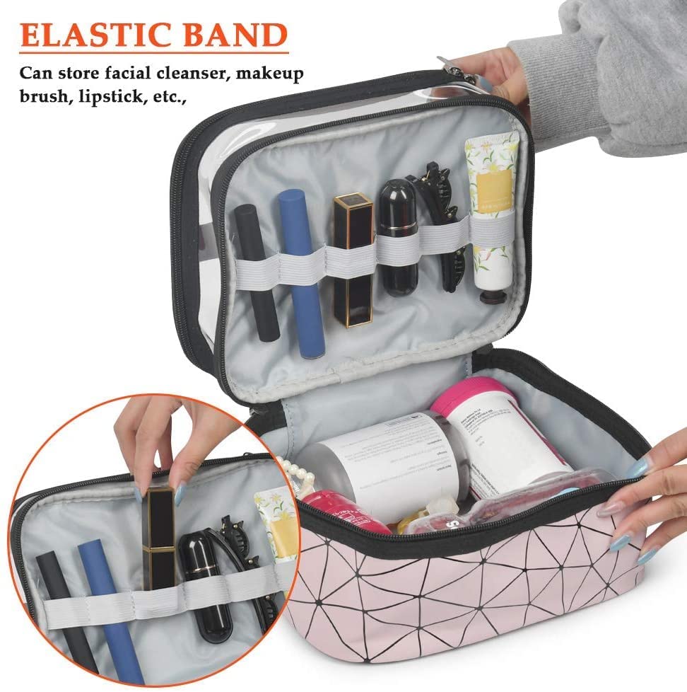 Baoer Waterproof Makeup Bag for Women - Travel Cosmetic Organizer with Brush Holder, Pink Toiletry Pouch for Makeup Brushes & Cosmetics | Perfect for Travel, Gym & Daily Use