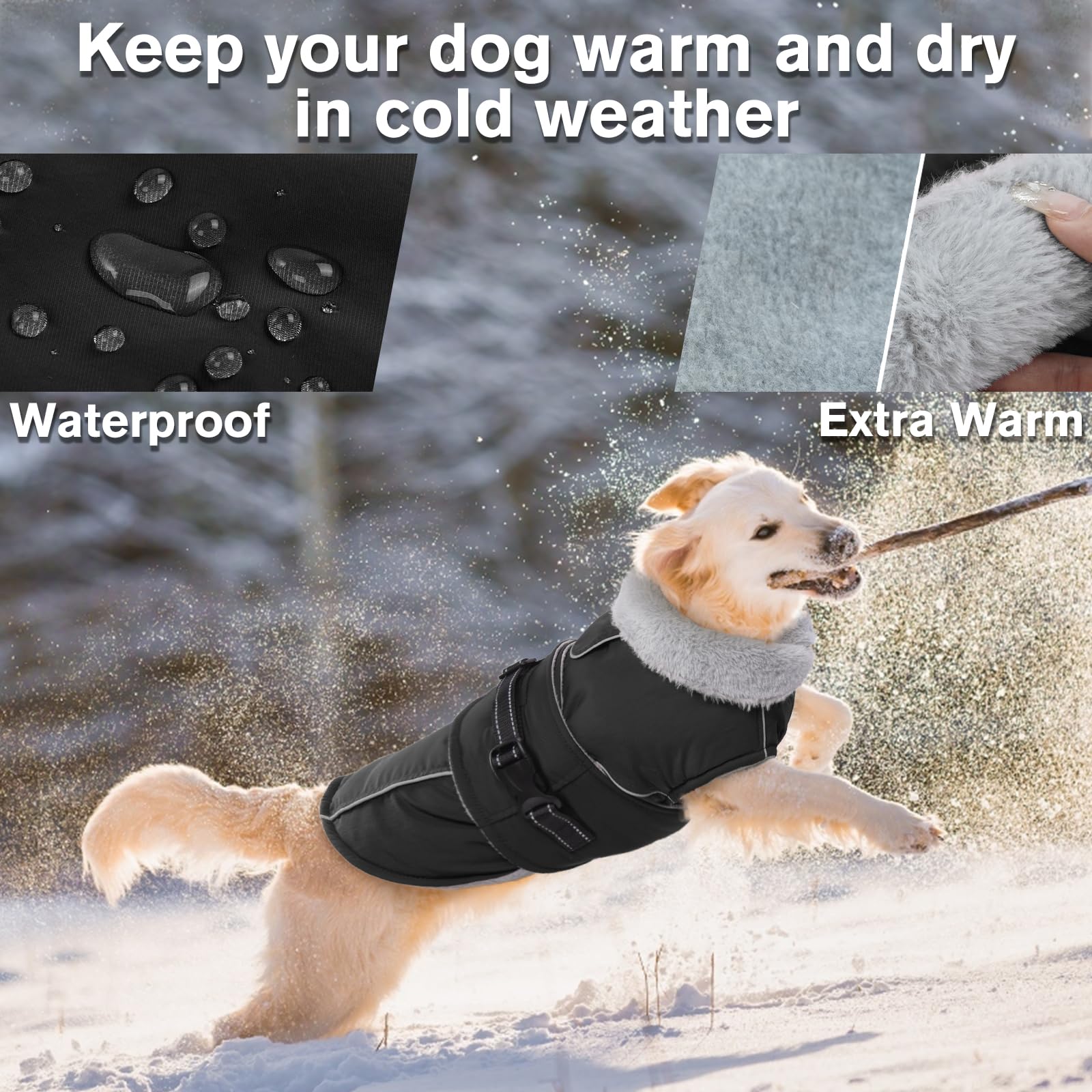 Lelepet Reflective Fleece Dog Jacket - Waterproof & Windproof Winter Coat for Large Dogs (XL) - Perfect for Outdoor Walks, Hiking, and Cold Weather Protection